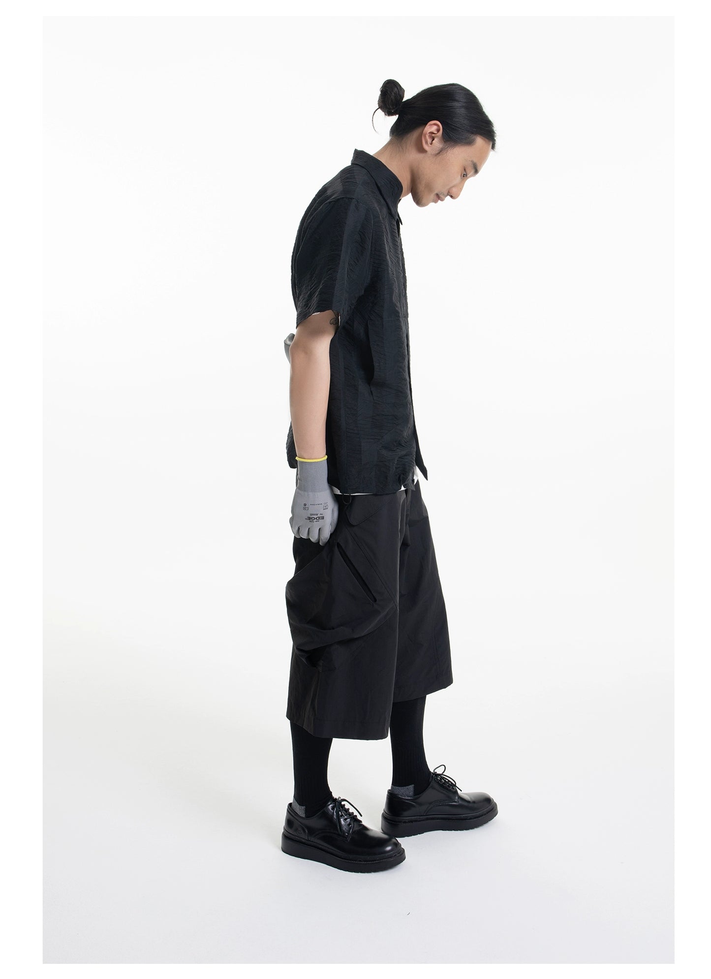 Dark Stripes Pleated Short Sleeve Shirt