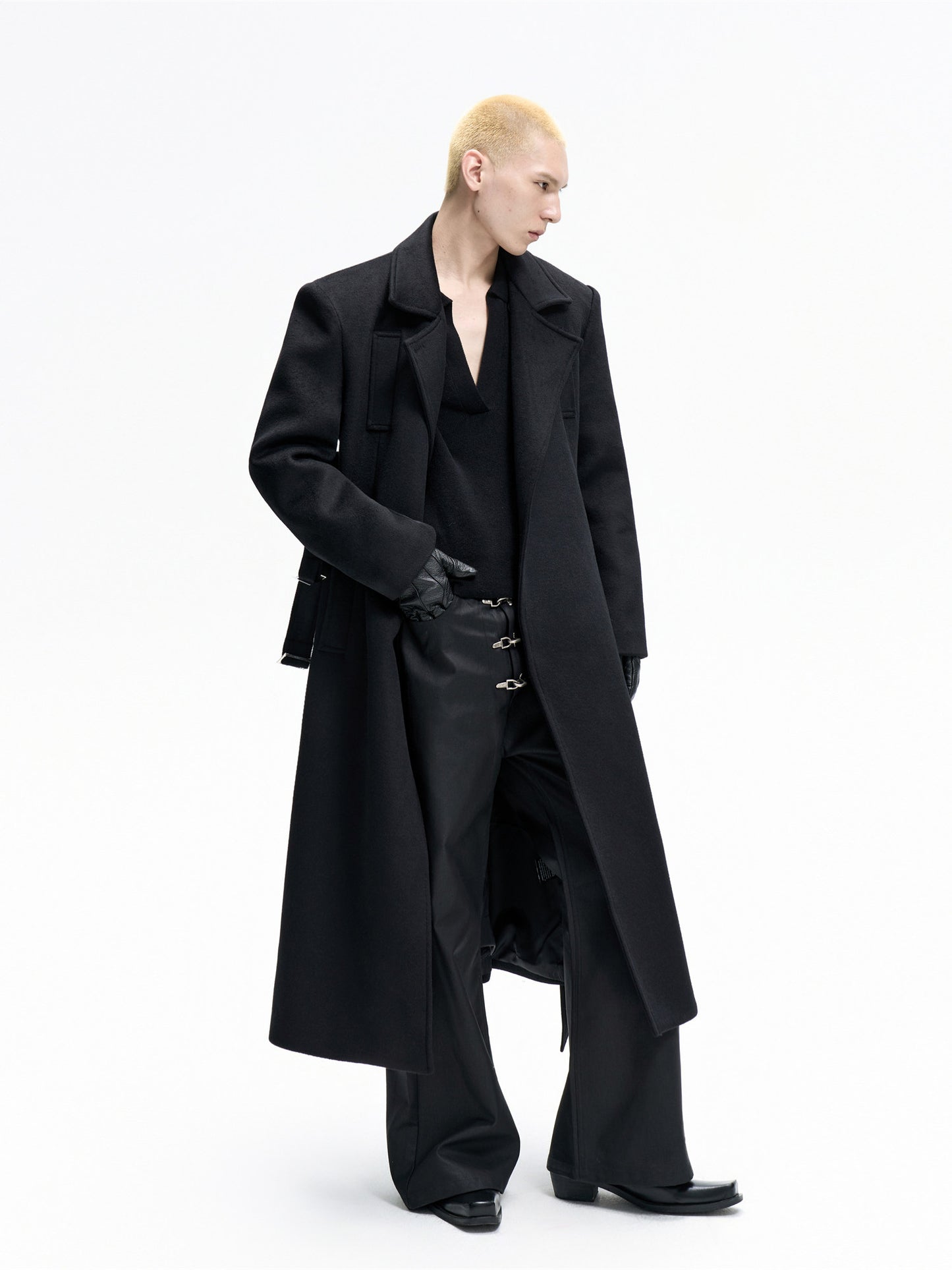 Double Lace-up Large Lapel Wool Coat