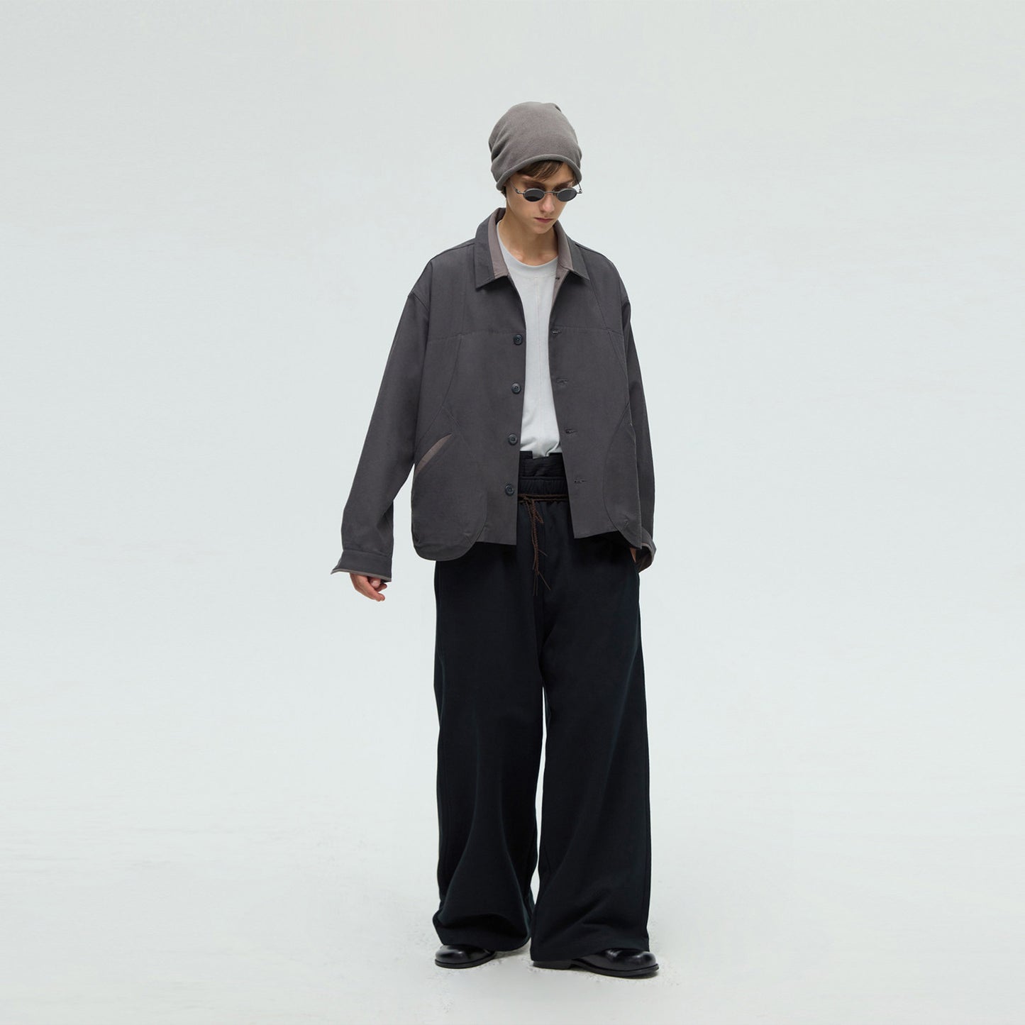 Woven belt wide-leg knit sweatpants