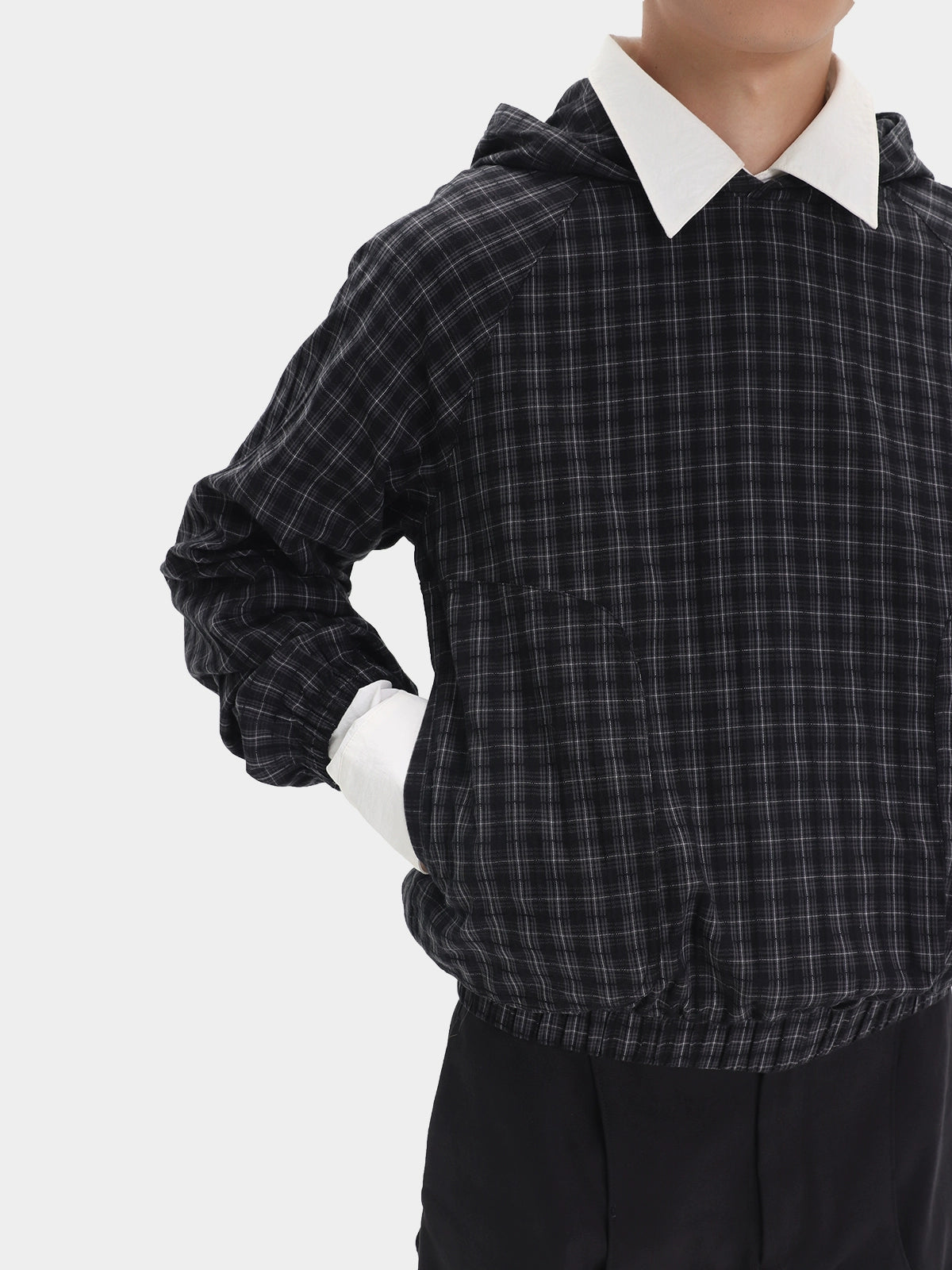 Plaid Curved Pocket Hoodie