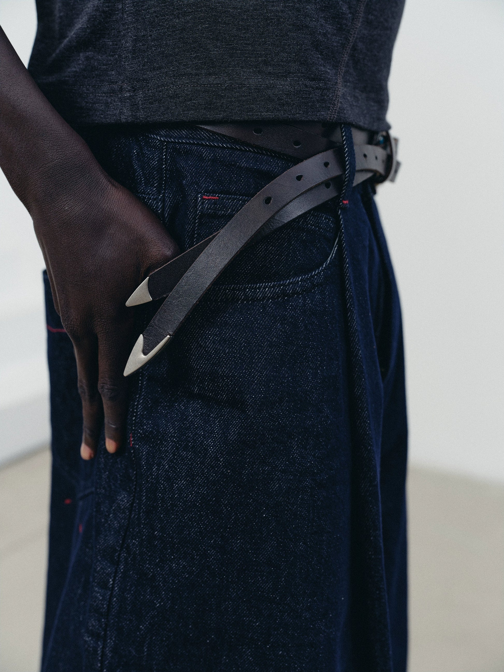 Gemstone hand-stitched belt