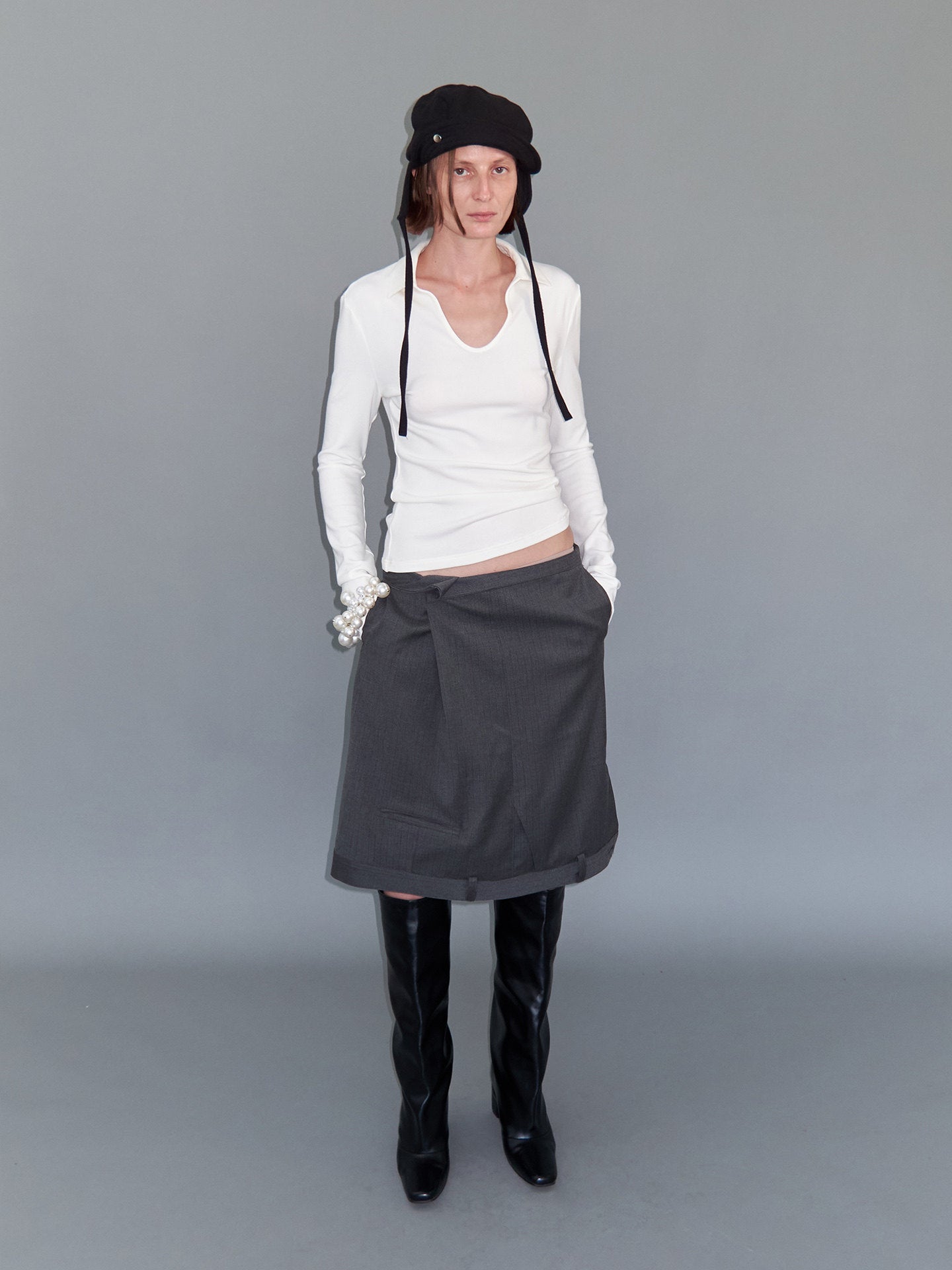 Flipped asymmetry waist suit skirt