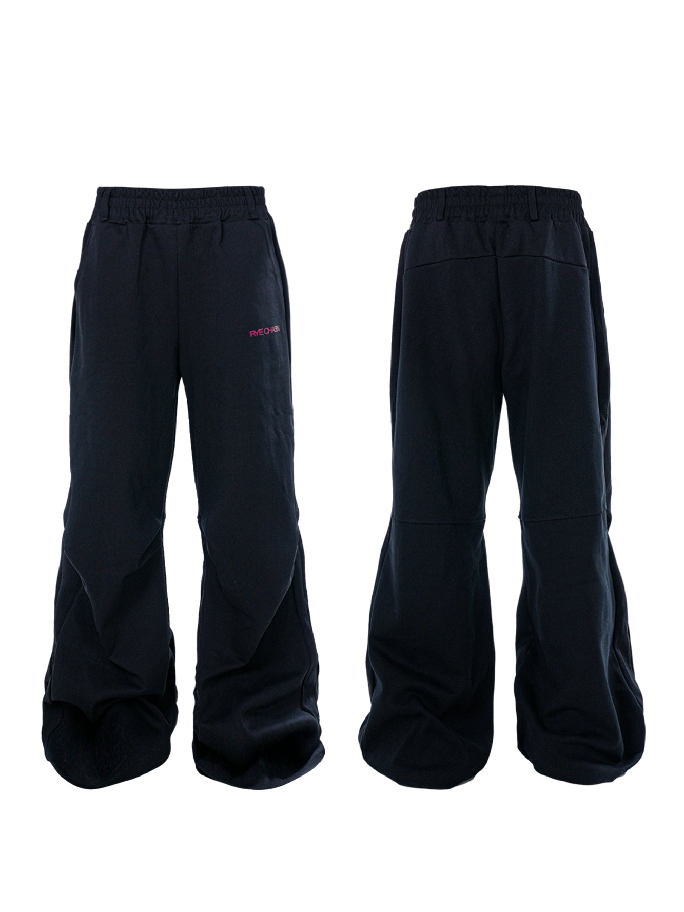 BLACK LOOSE BOOTCUT PLEATED SWEATPANTS