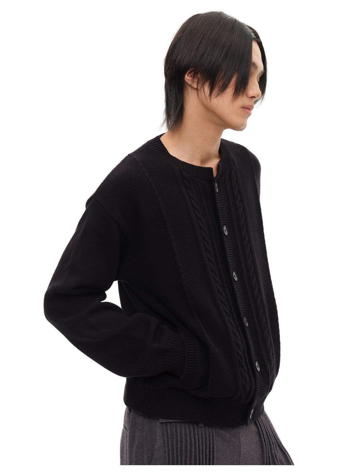 Cable crew neck cardigan