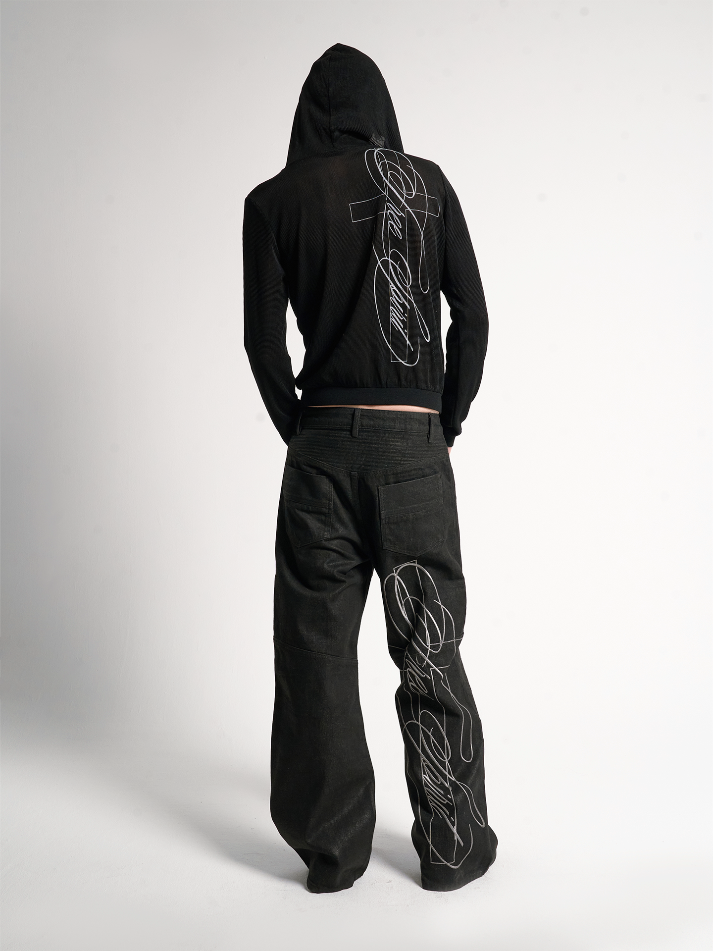 Wax Embroidery Heavy Biker Jeans