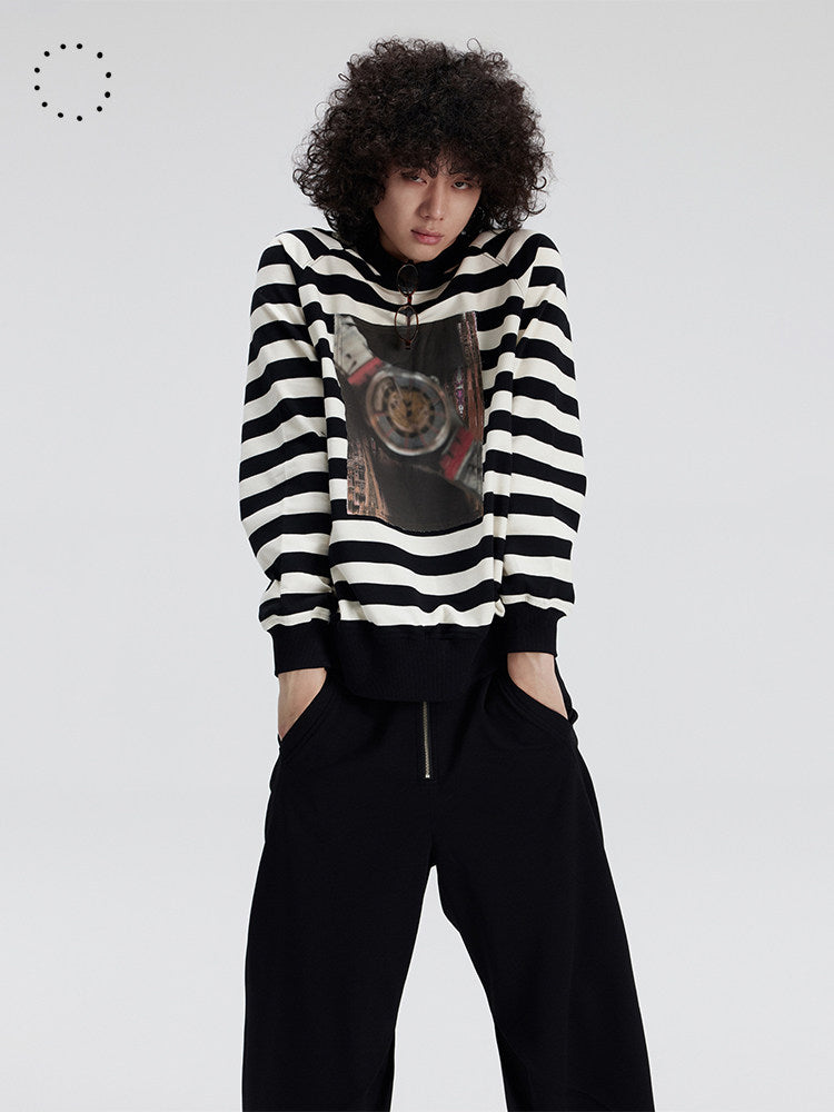 'Father' cross-neck striped printed sweatshirt