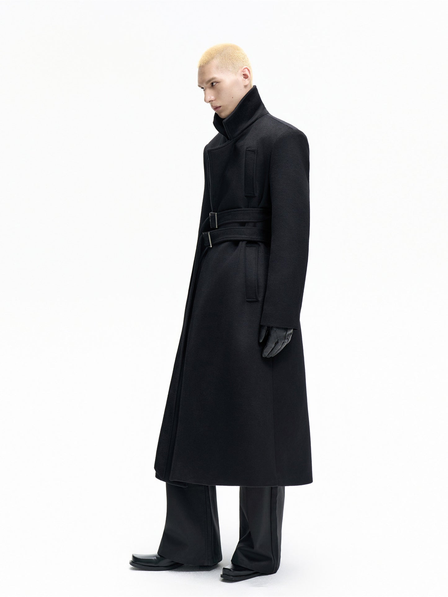 Double Lace-up Large Lapel Wool Coat