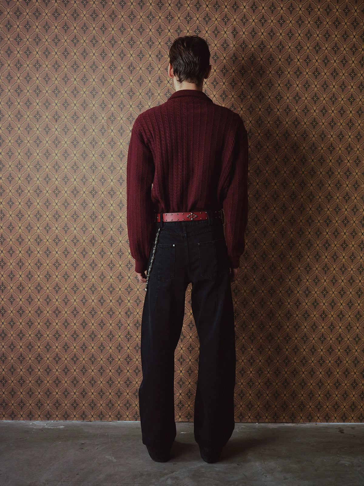 Burgundy Metal Buckle Fencing Turtleneck Knit
