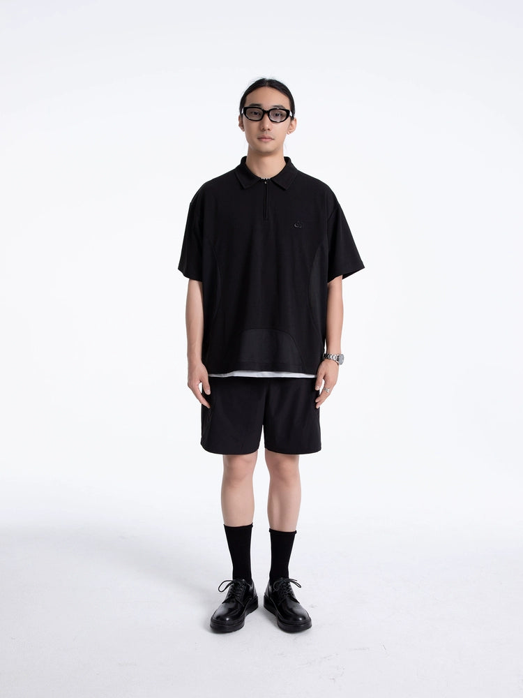 Mesh Panel Zip Polo
