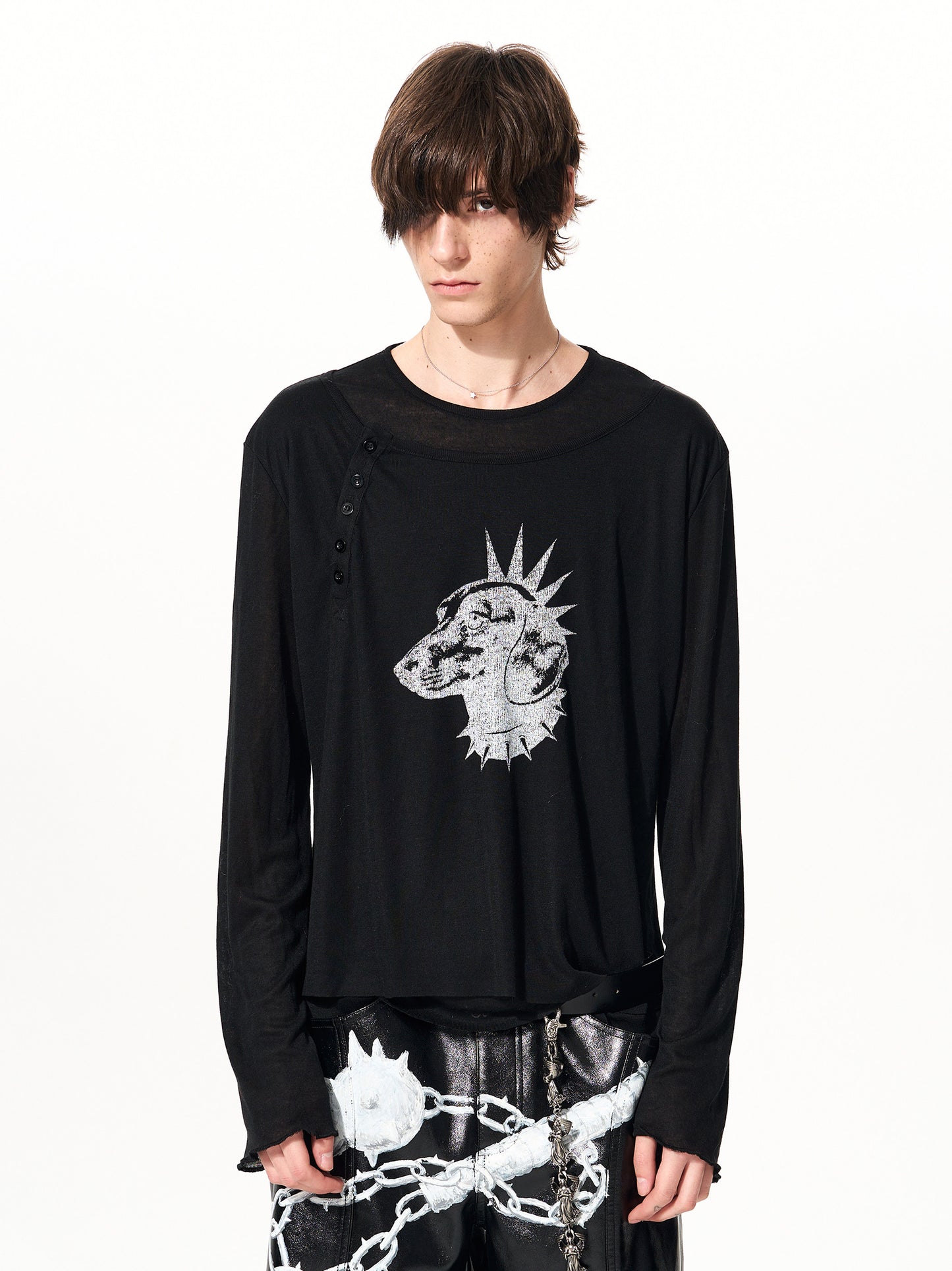 Dog Head Fake Layered Long-Sleeved T-Shirts
