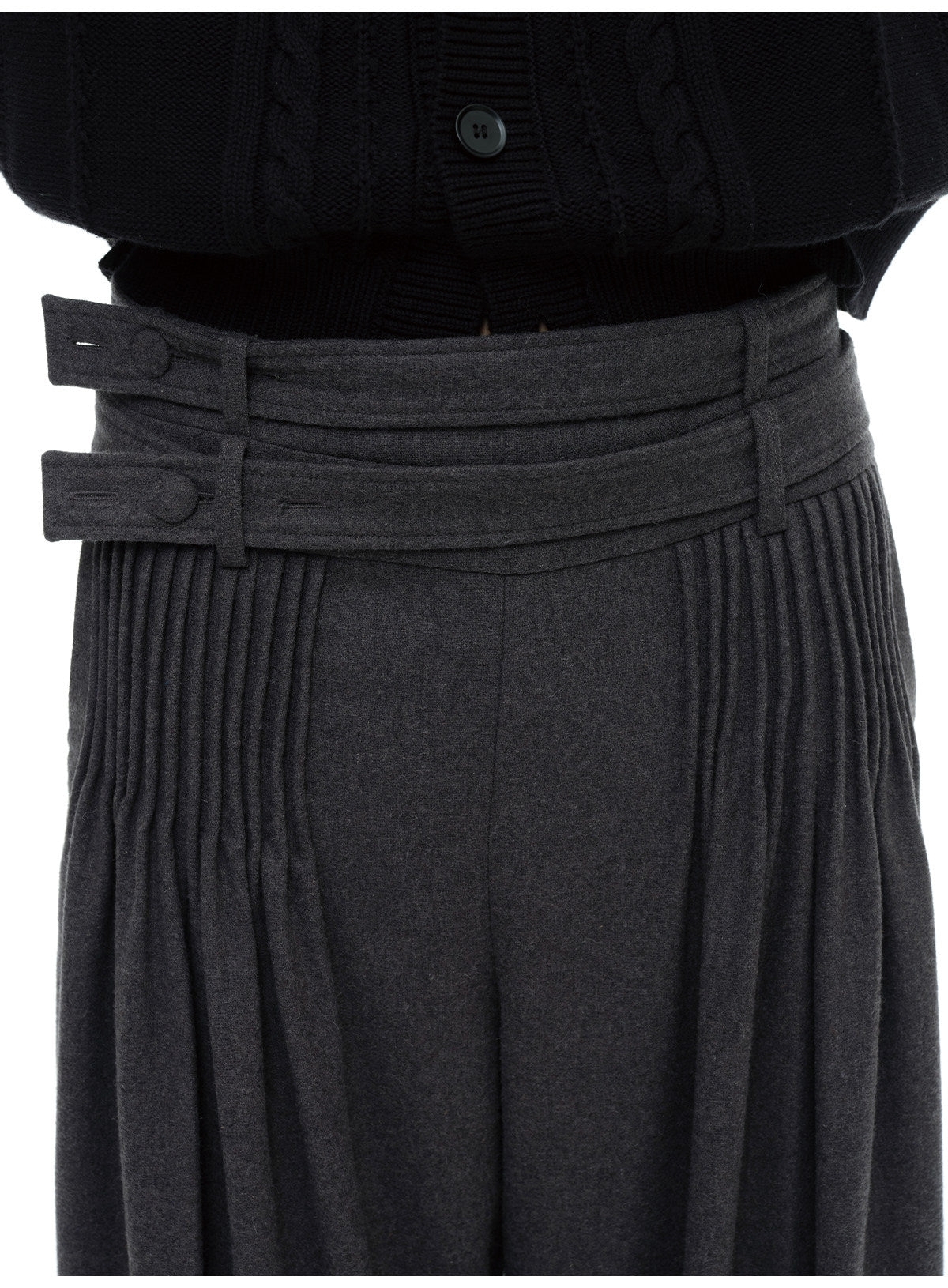Double belt pleated wool trousers