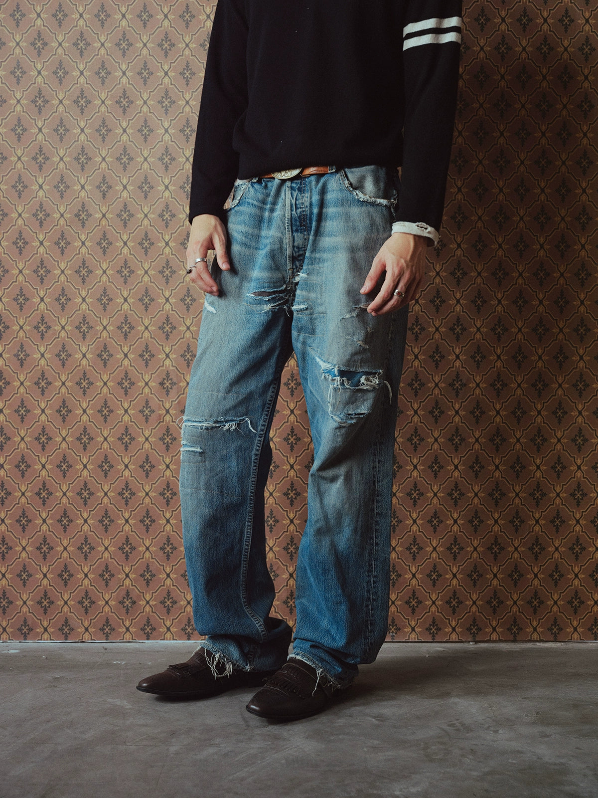 Vintage Knife Cut Washed Loose Straight Jeans