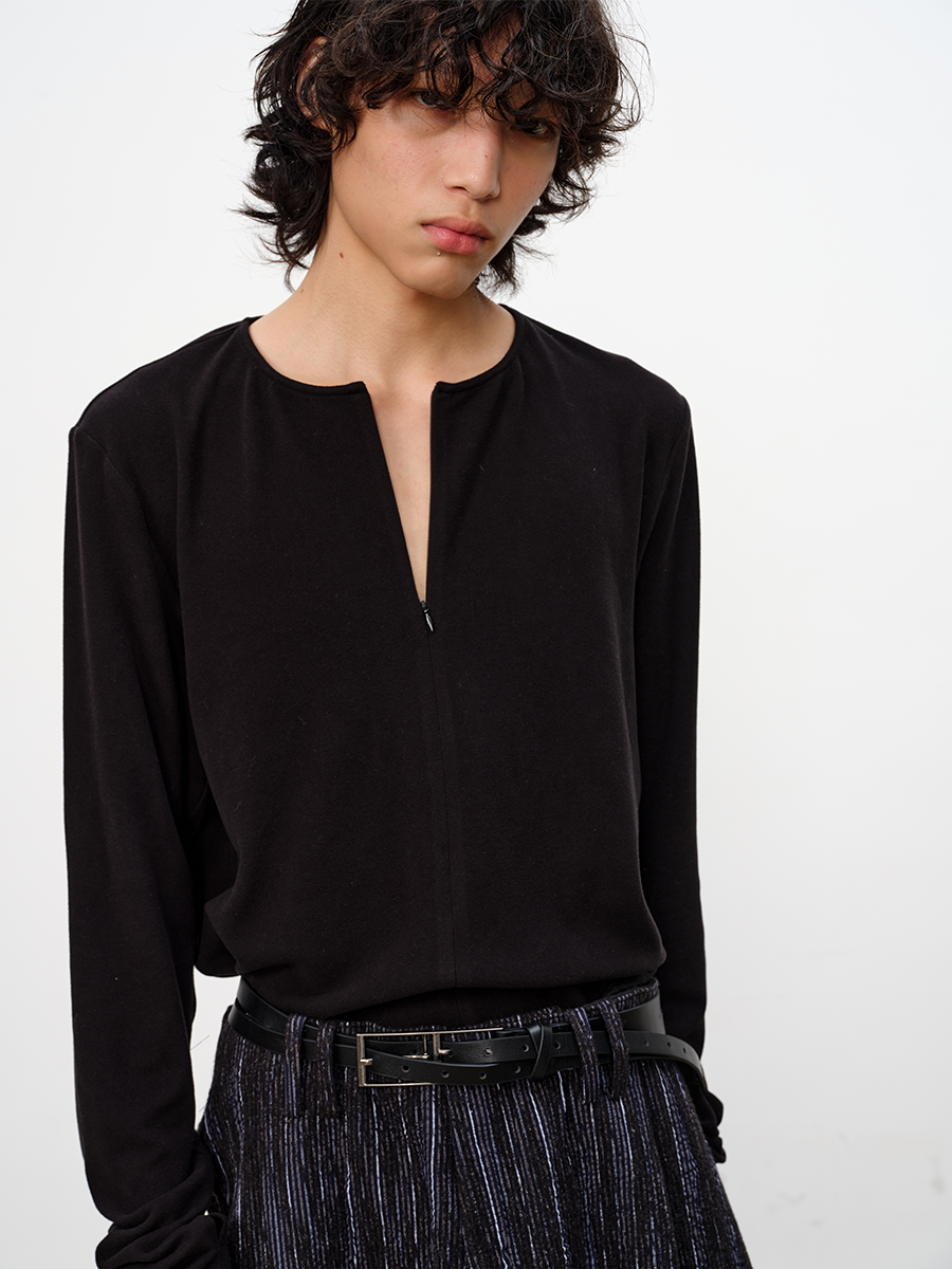 Half-Open Zip Long Sleeve T-shirt