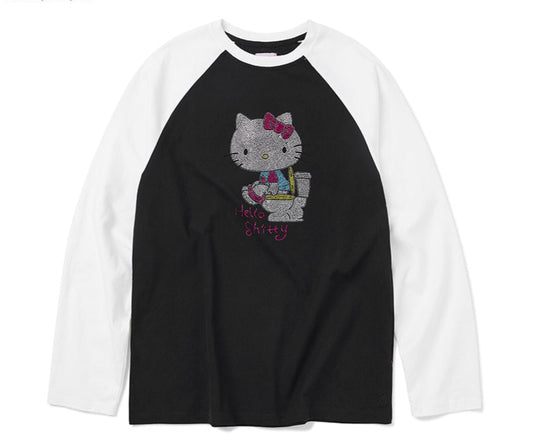 hot diamond HelloShitty loose raglan long sleeve t-shirt