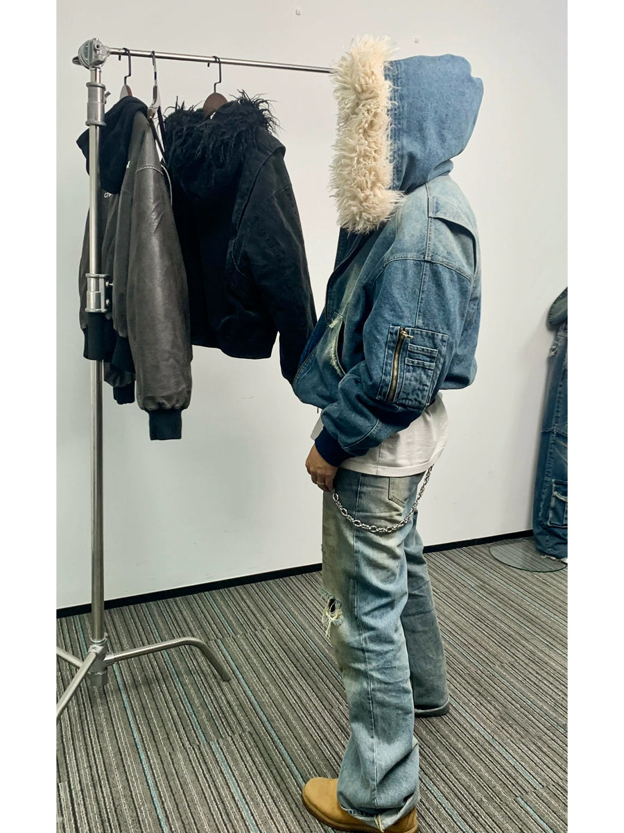 Washed Denim Fleece Jacket