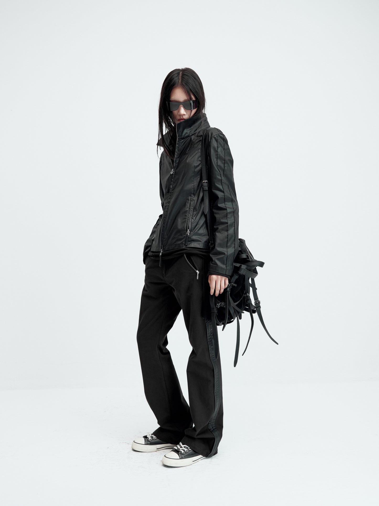 Leather Side Patchwork Flare Pants