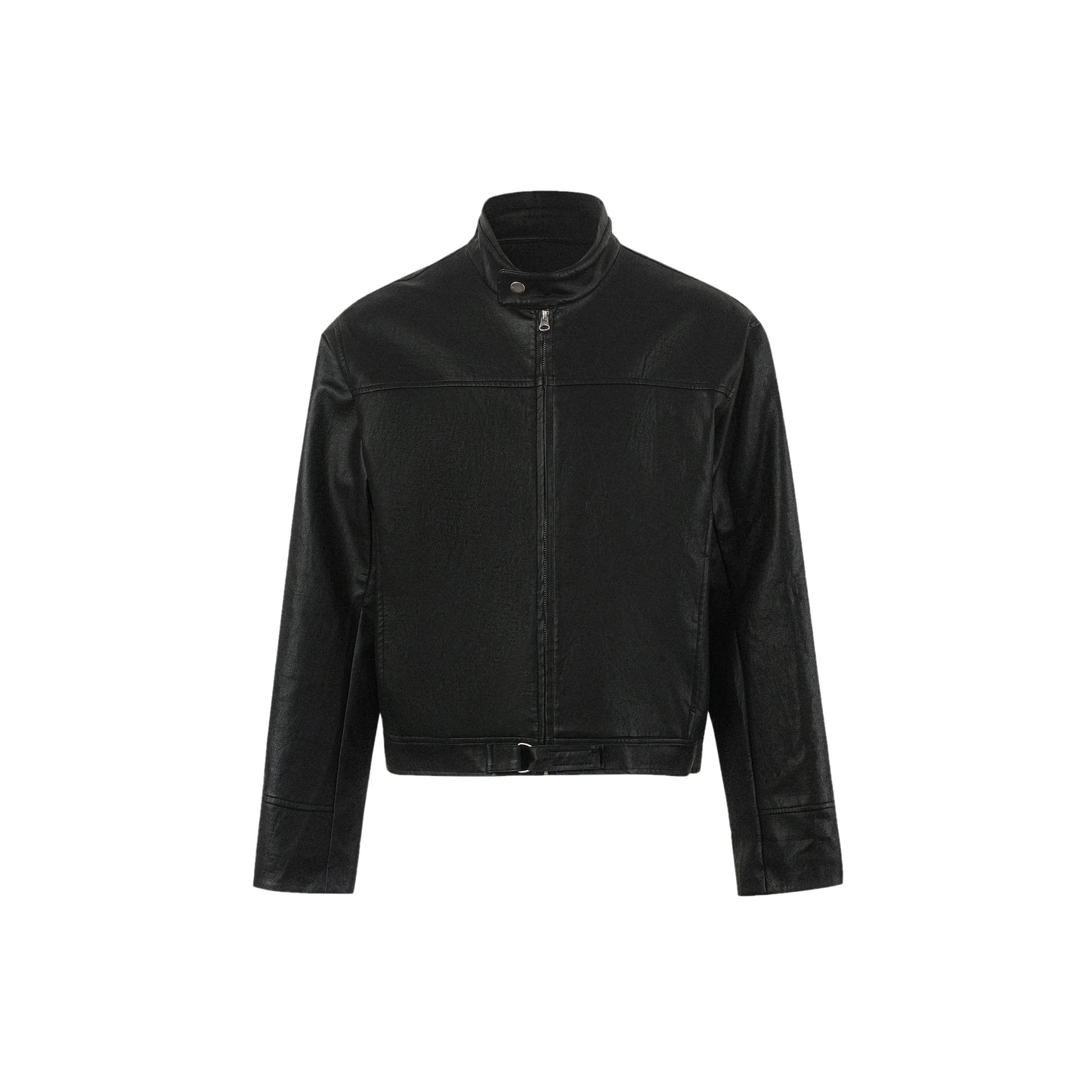 Silver Buckle Cracked Motorcycle PU Leather Jacket