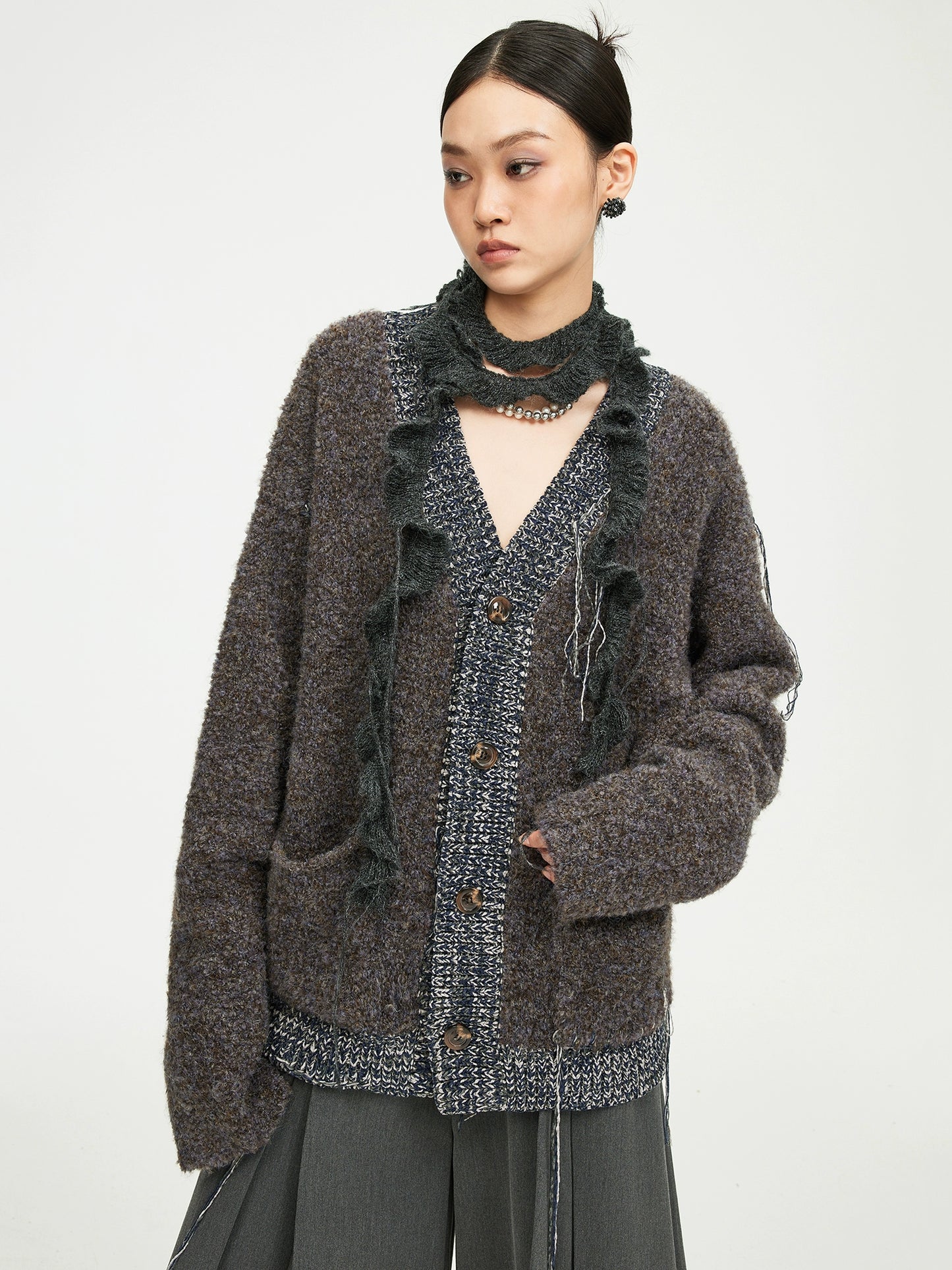 contrasting fringe cardigan