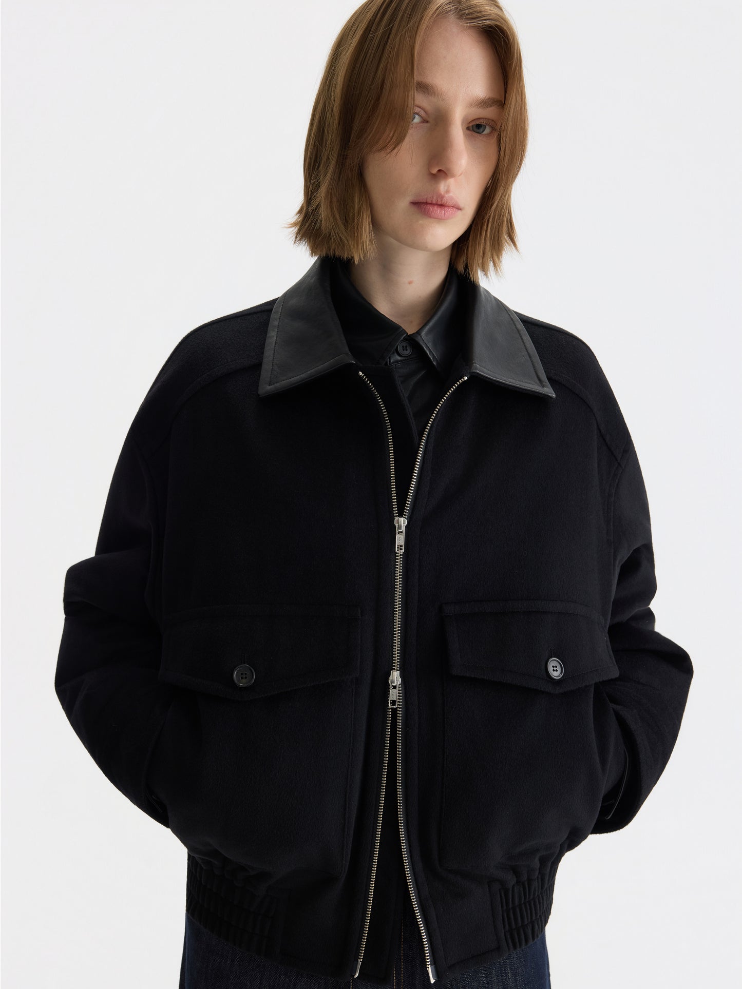 Cashmere leather collar A2 jacket