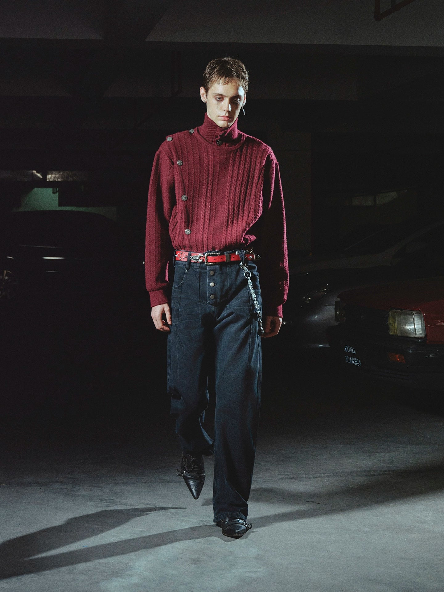 Lightning Placket Baffle Scimitar Washed Jeans