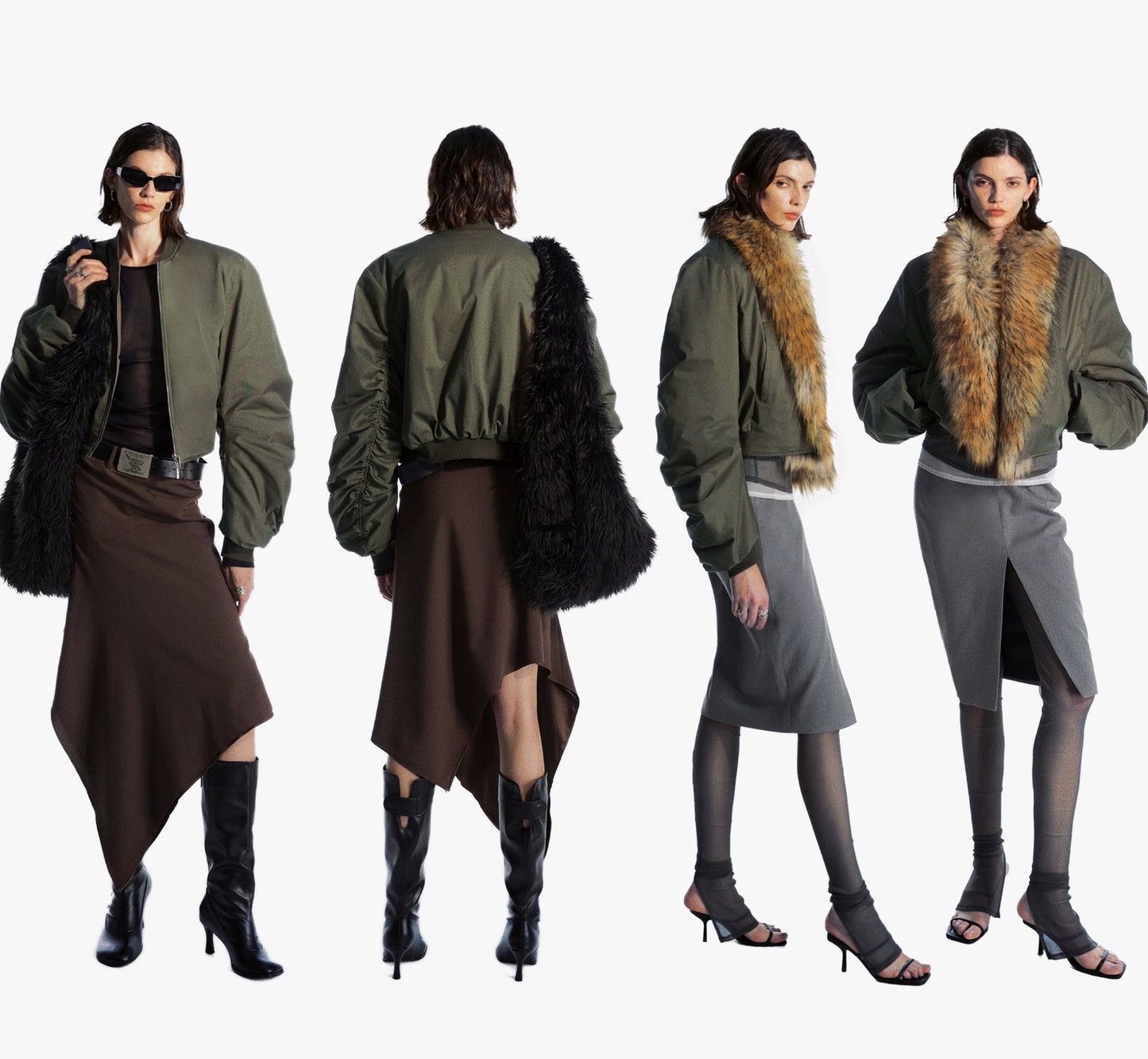 Detachable fur collar Bomber Jacket