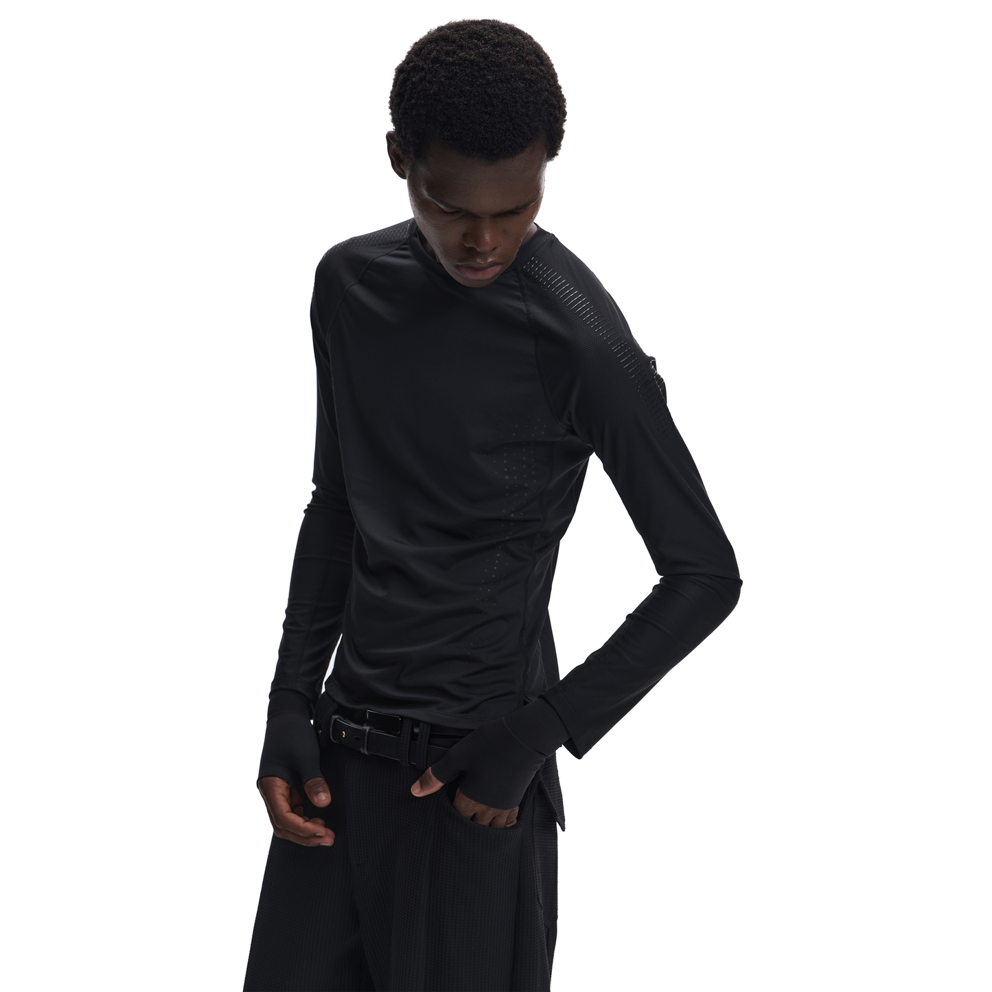 Dot print ftted long-sleeve