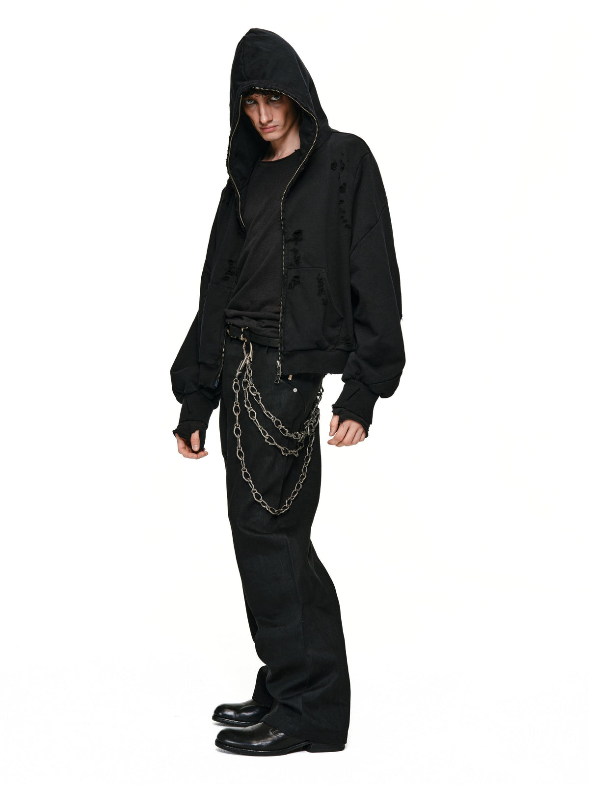 Spiral sleeve damaged zipper sweatshirt