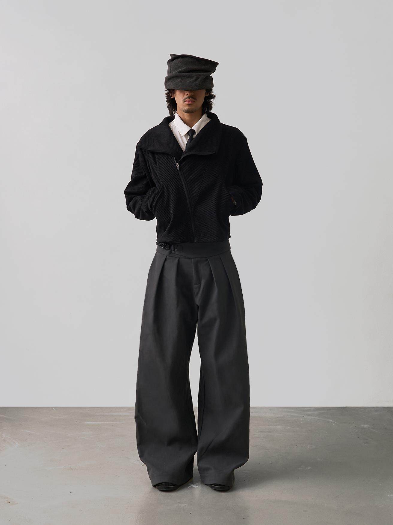 Slide buckle wide-leg trousers