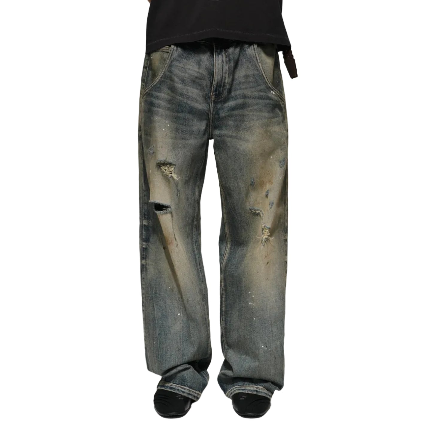 Straight Wash Dirty Ripped Jeans