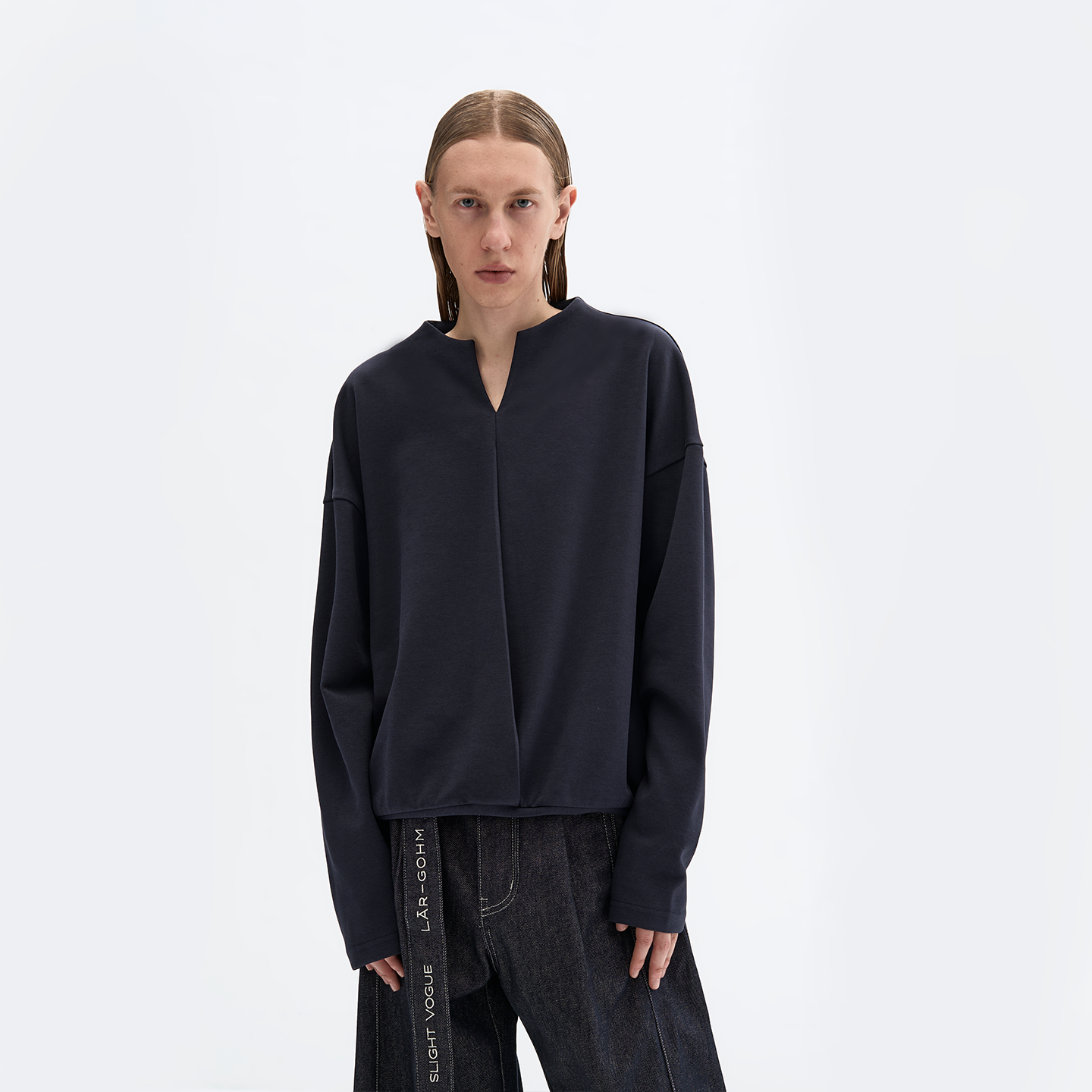 V-Neck Pleats Long sleeve T-shirt