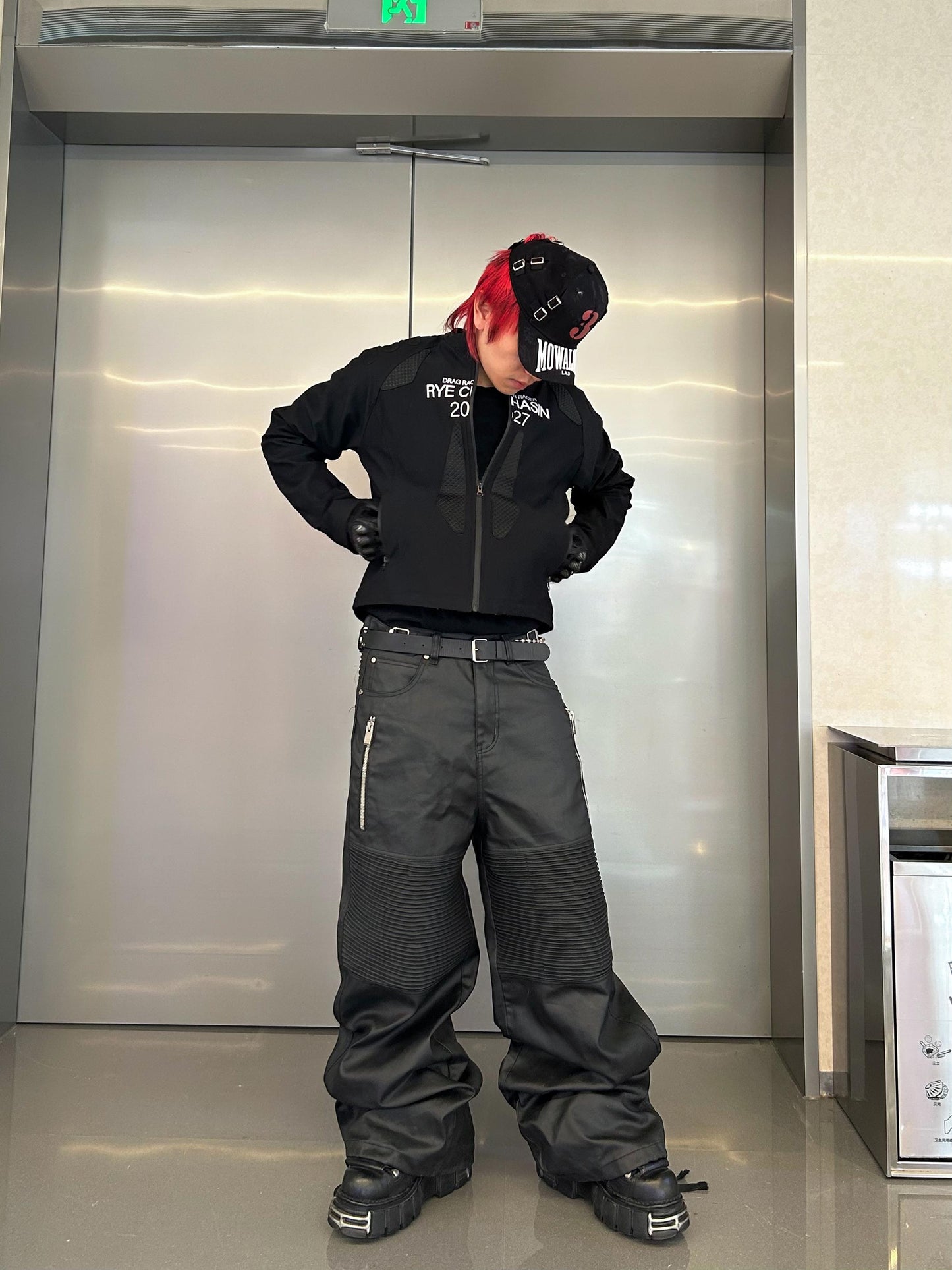 vinyl machine straight leg Baggy racing wax pants