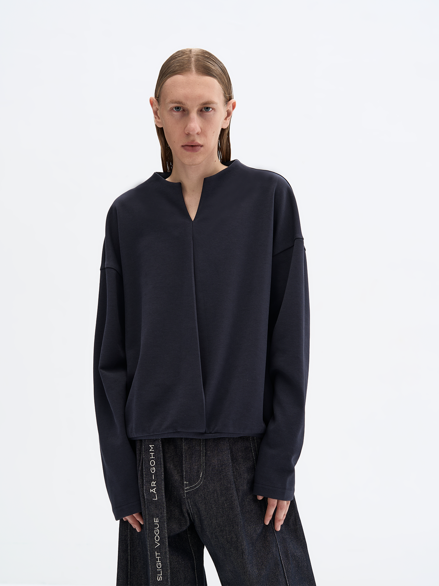 V-Neck Pleats Long sleeve T-shirt