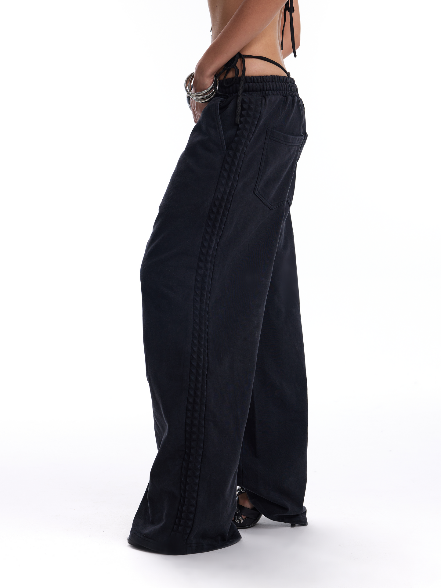 Embossed riveted 3D baggy sweatpants