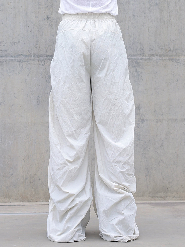 Pleated Spiral Loose Pants White