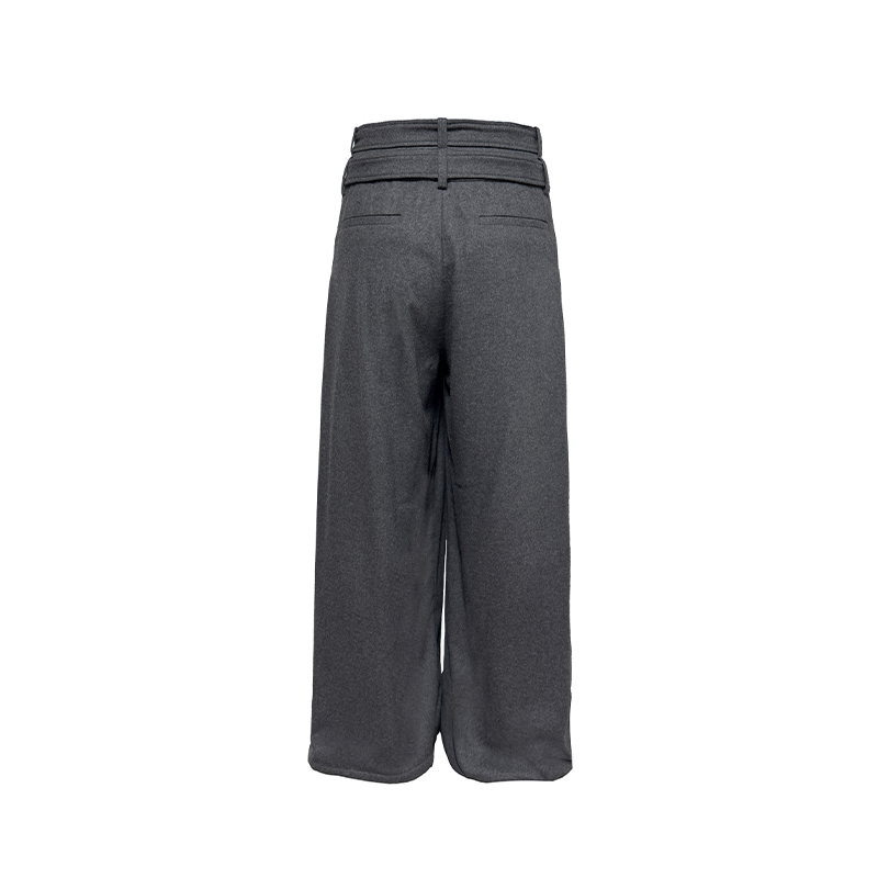 Double belt pleated wool trousers