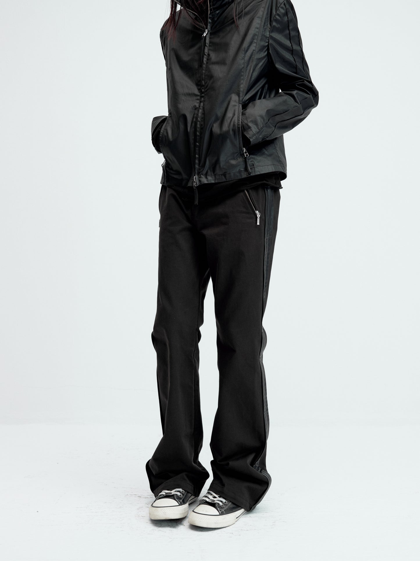 Leather Side Patchwork Flare Pants