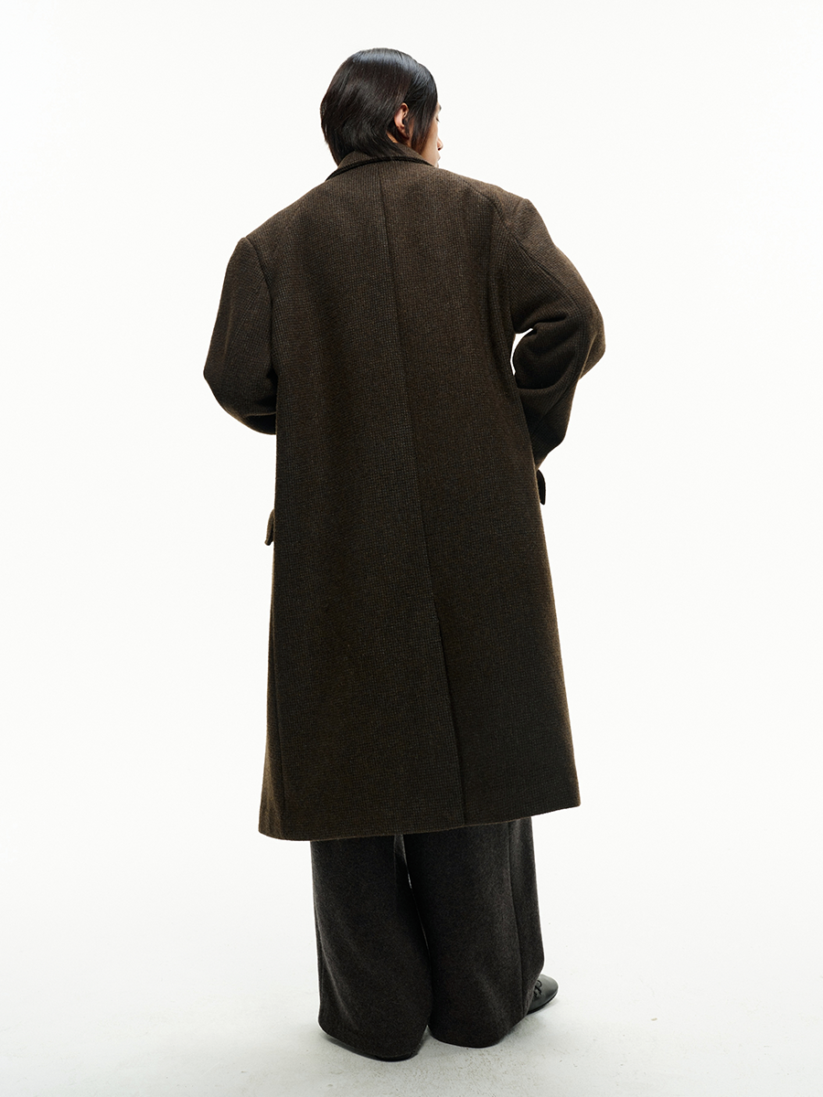 Houndstooth Sword Collar Wool Coat