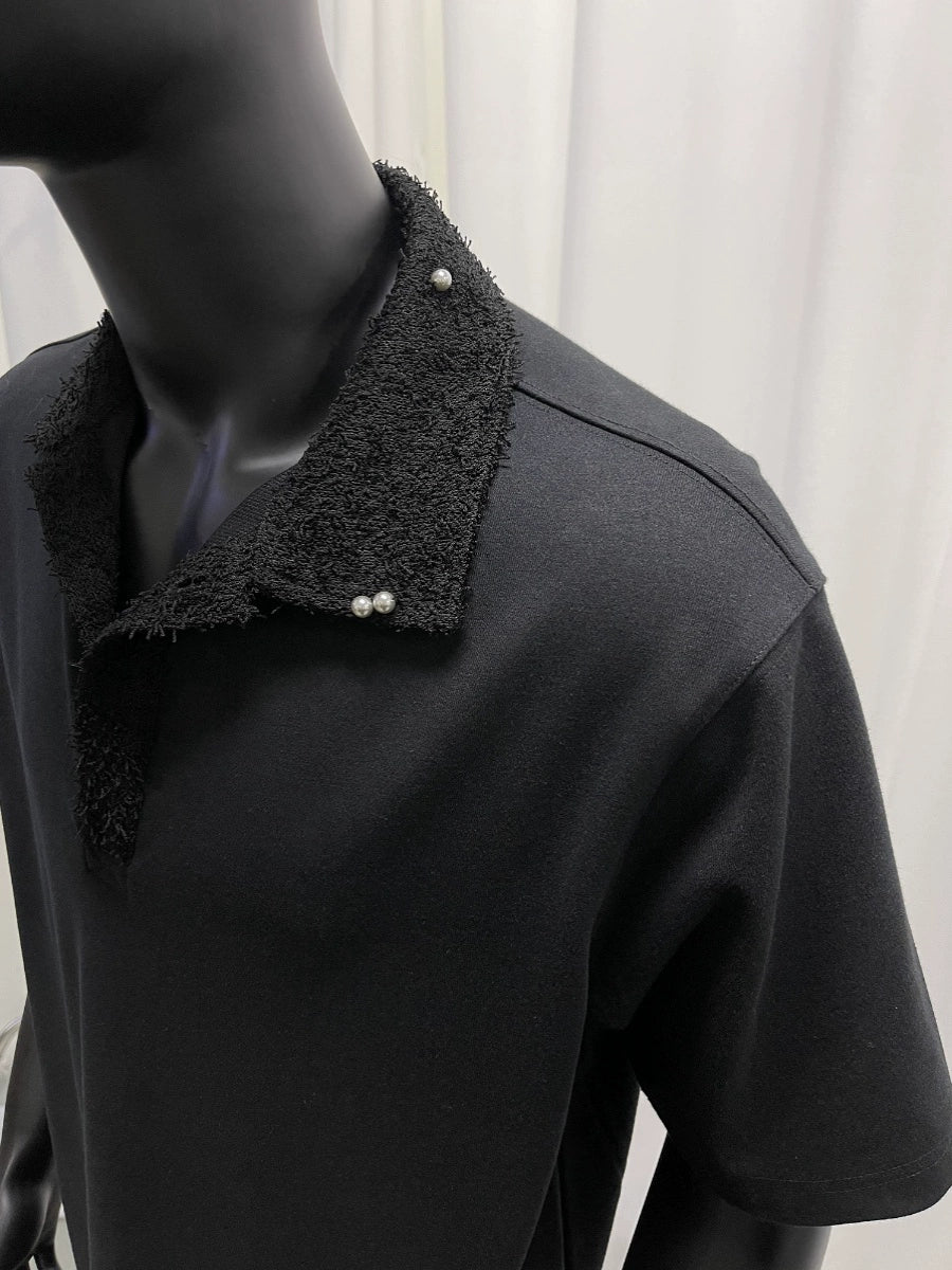 "Silver Gray Pearl" Woven Collar Short Sleeve POLO