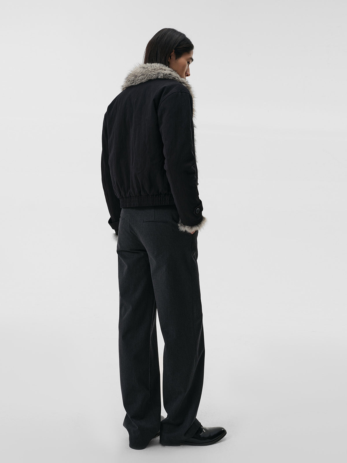 Dyed Fur Leather Cord Horn Jacket