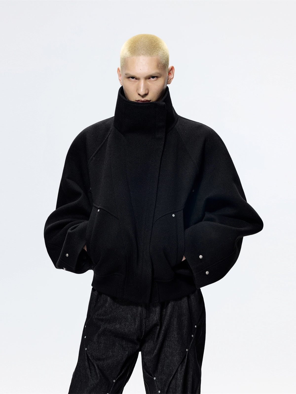 Stand-up Collar Cropped Wool Jacket