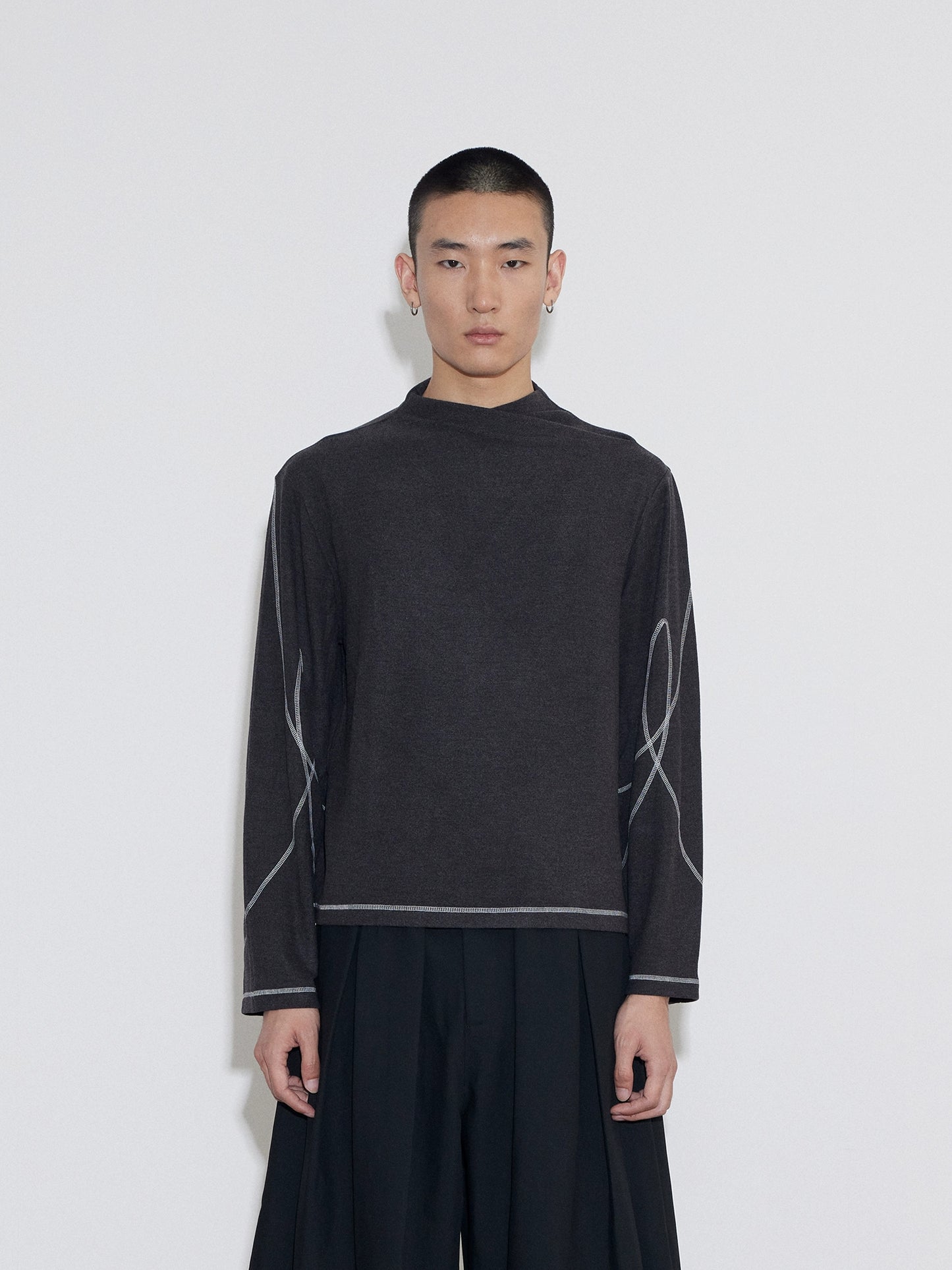 Slanted collar Topstitch Knit