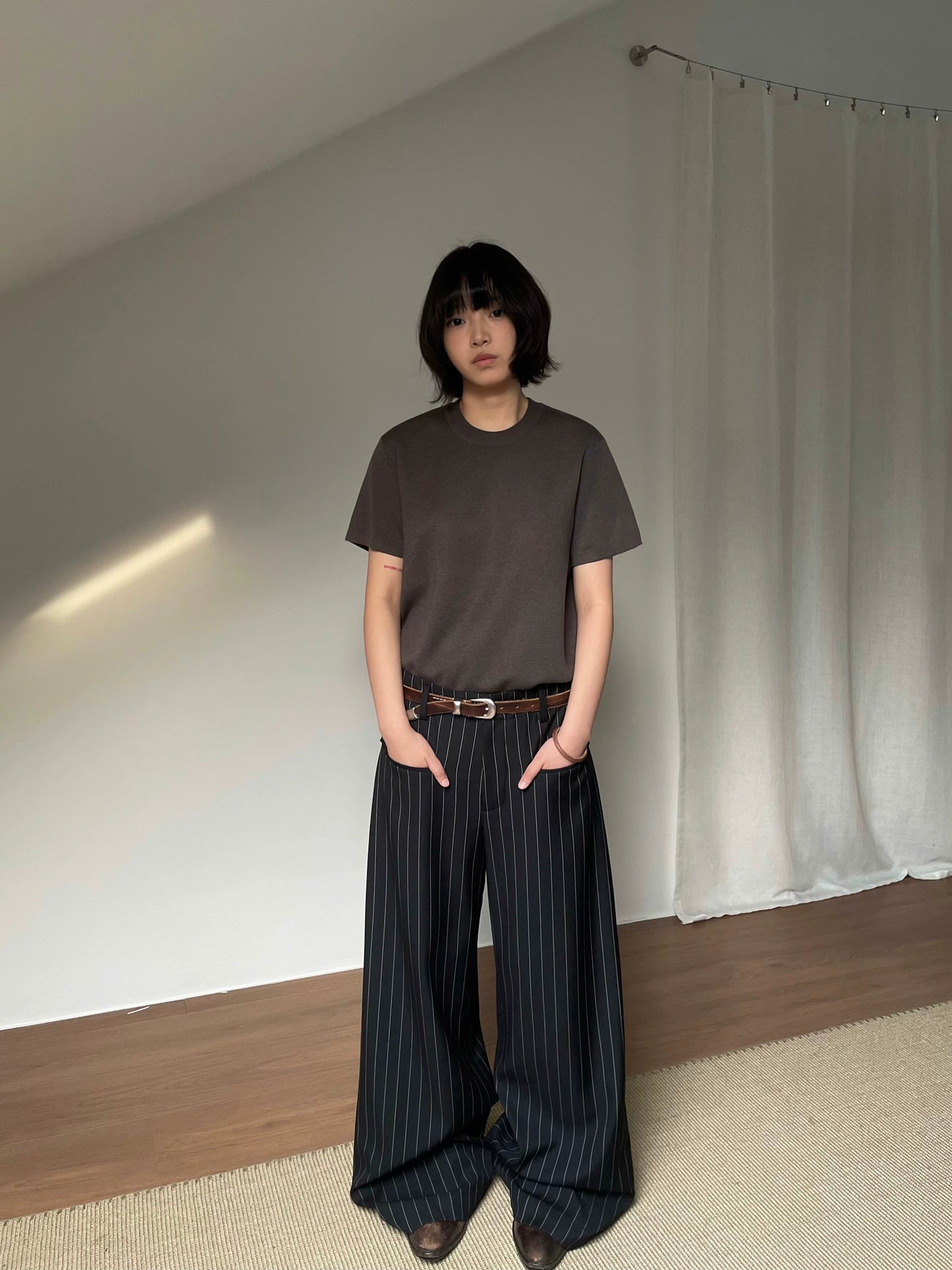 Vintage Wide-Leg Striped Trousers