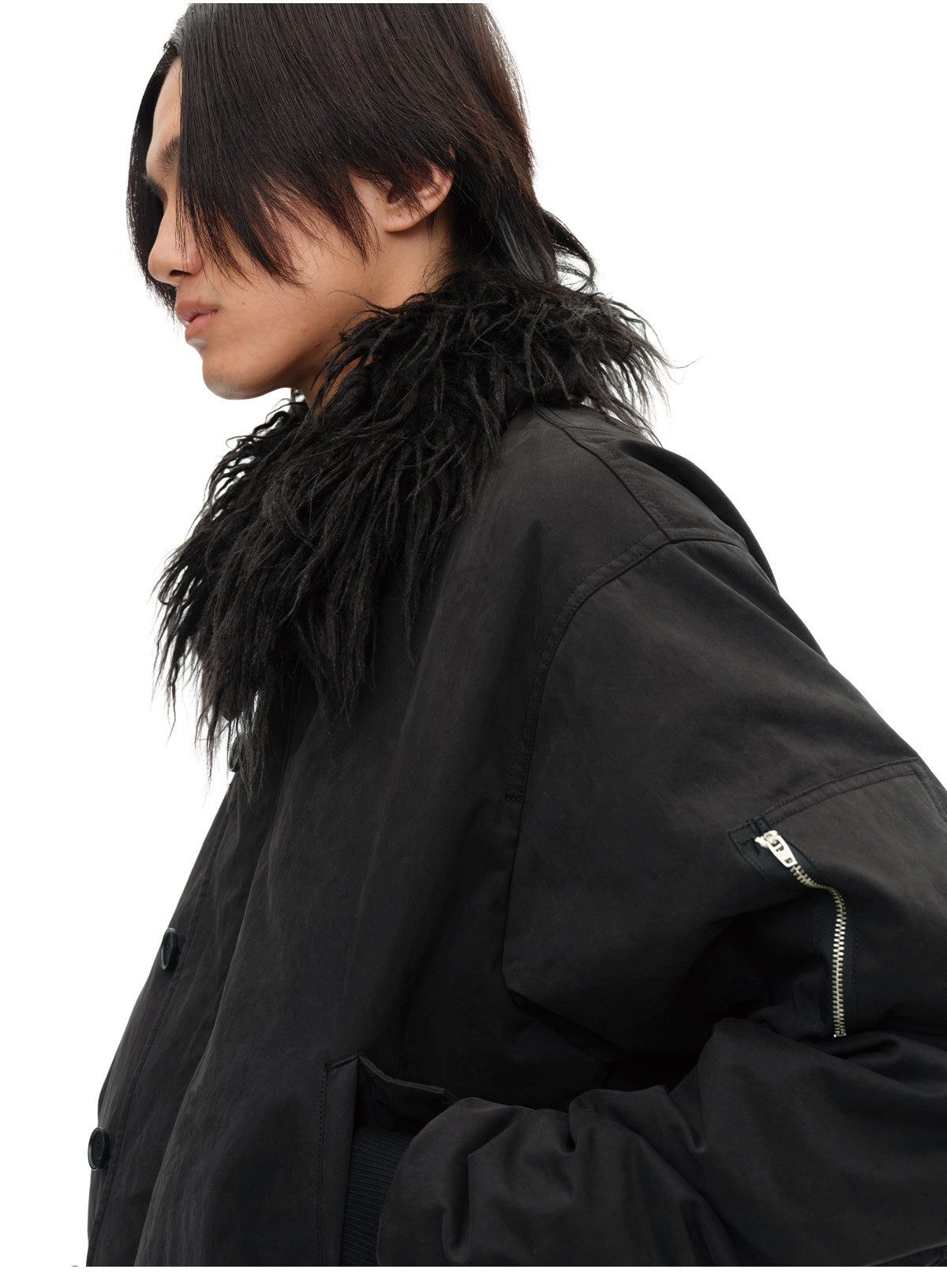 Distressed detachable fur collar n2b cotton jacket