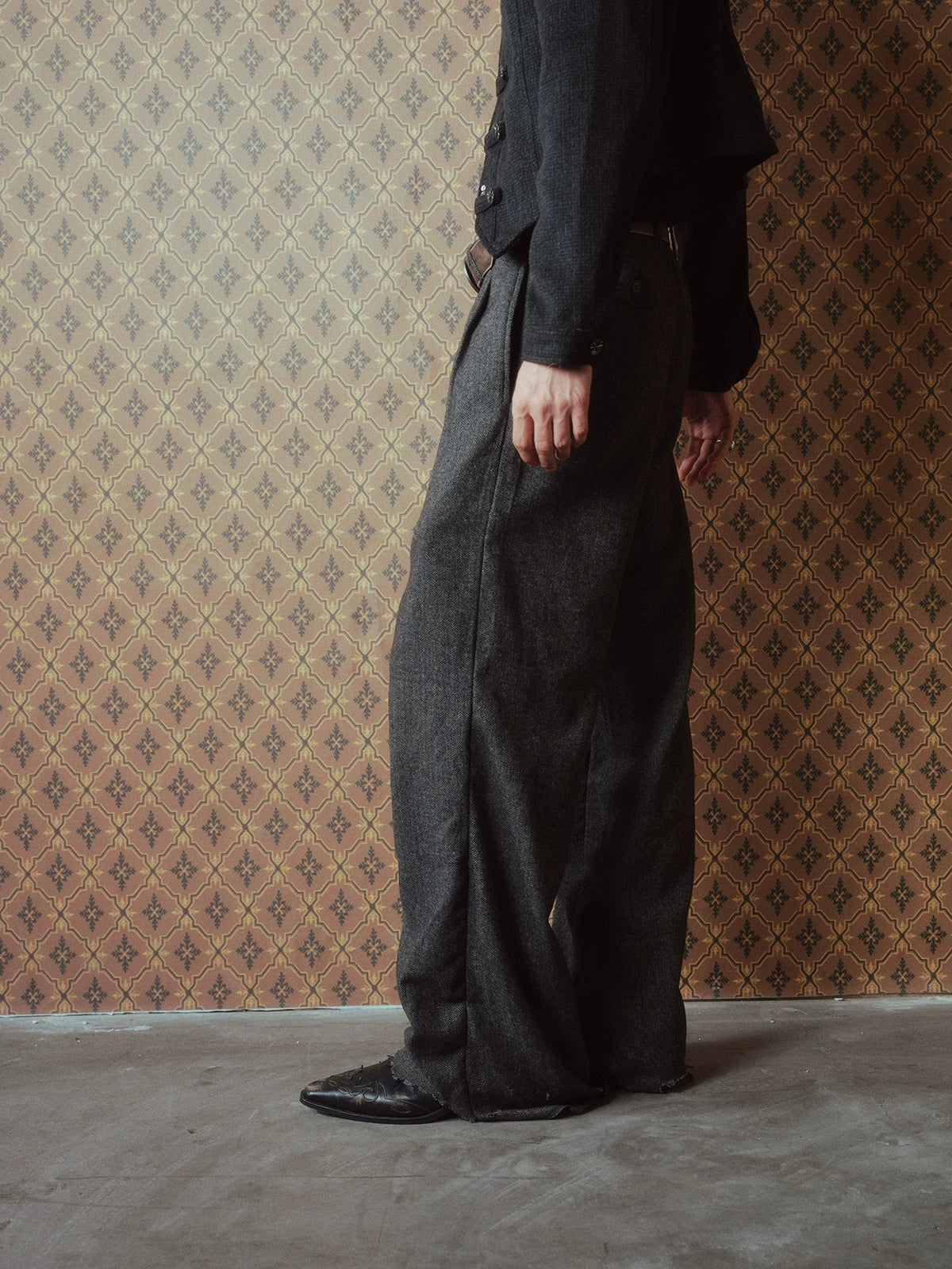 Dirty Mud Destroys Ankle Herringbone Trouser