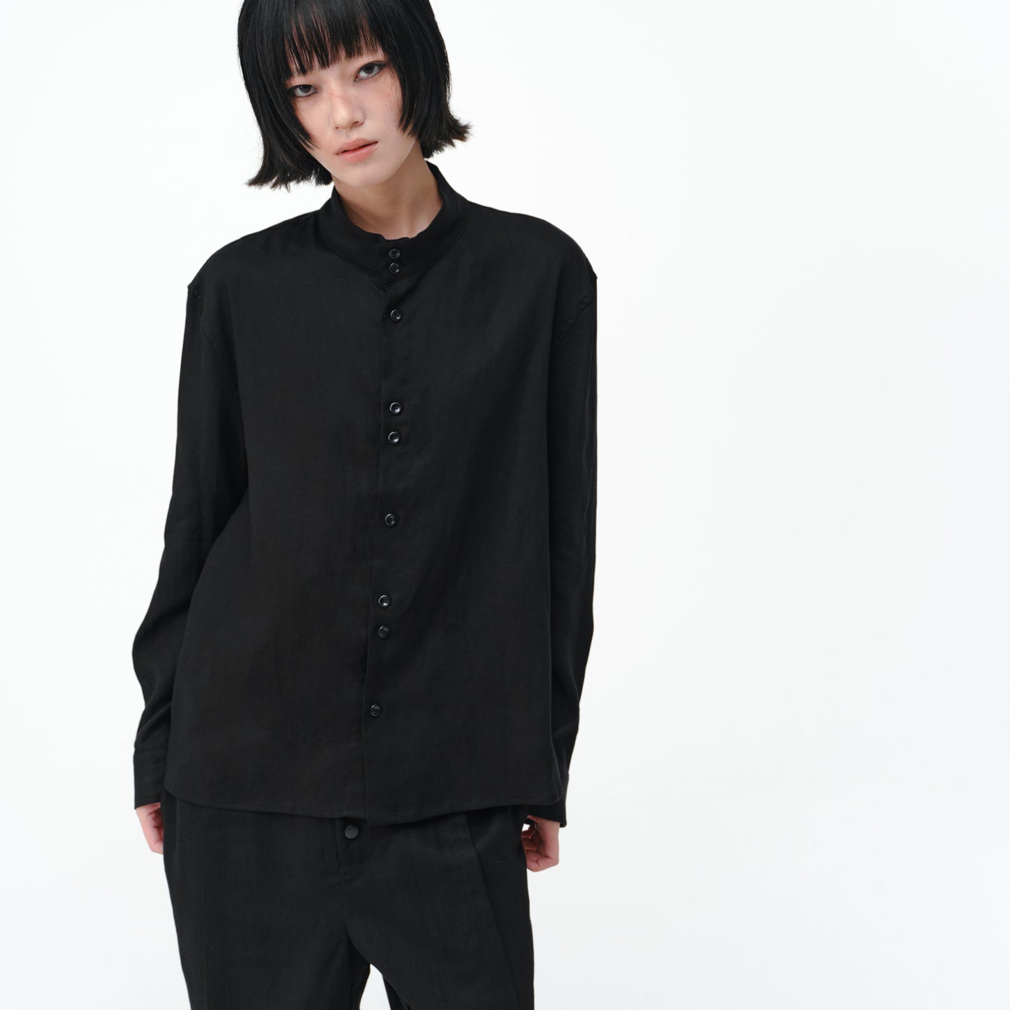 Asymmetrical button long-sleeve shirts