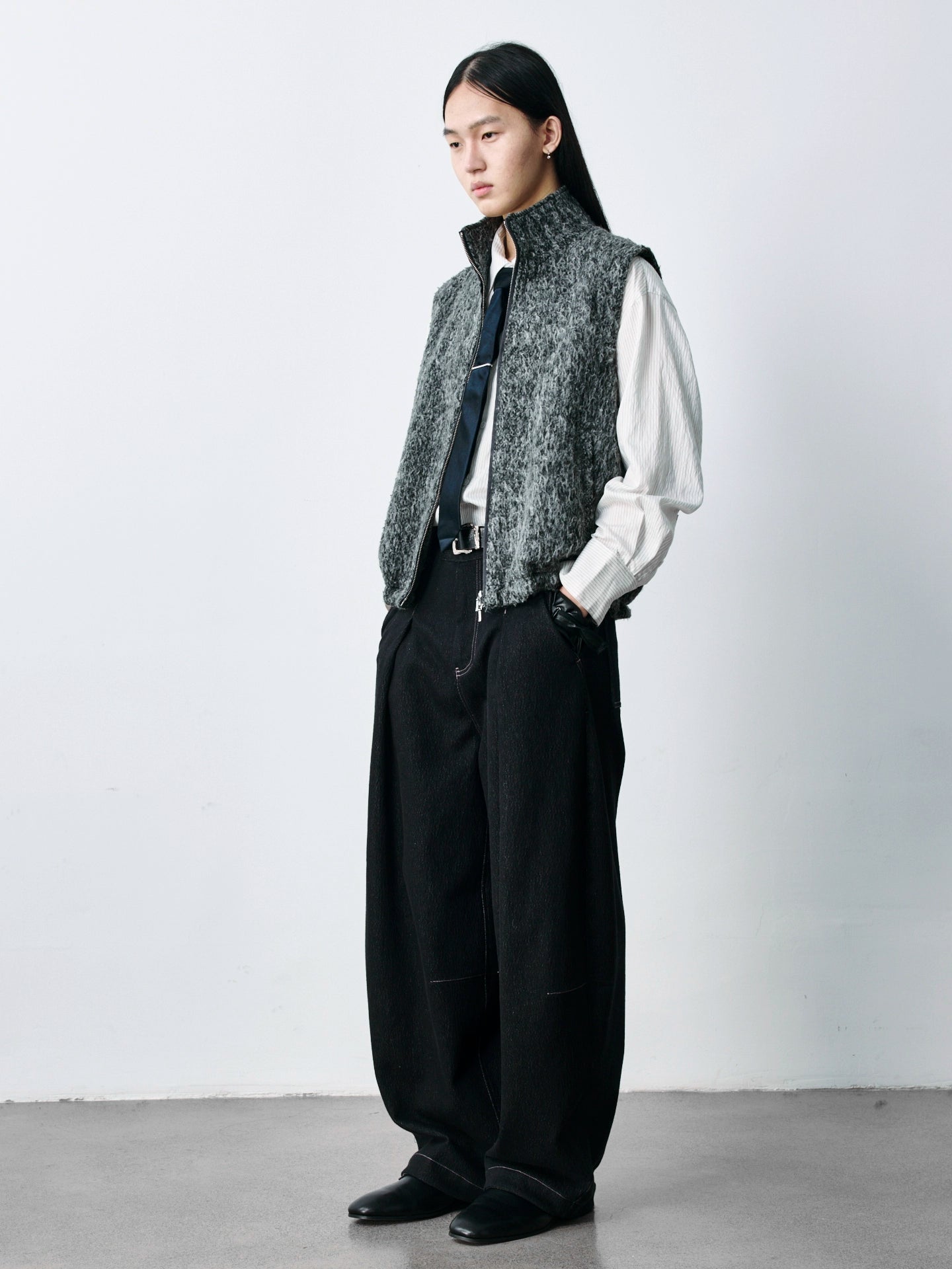 Crinkle Textured Wool Vest