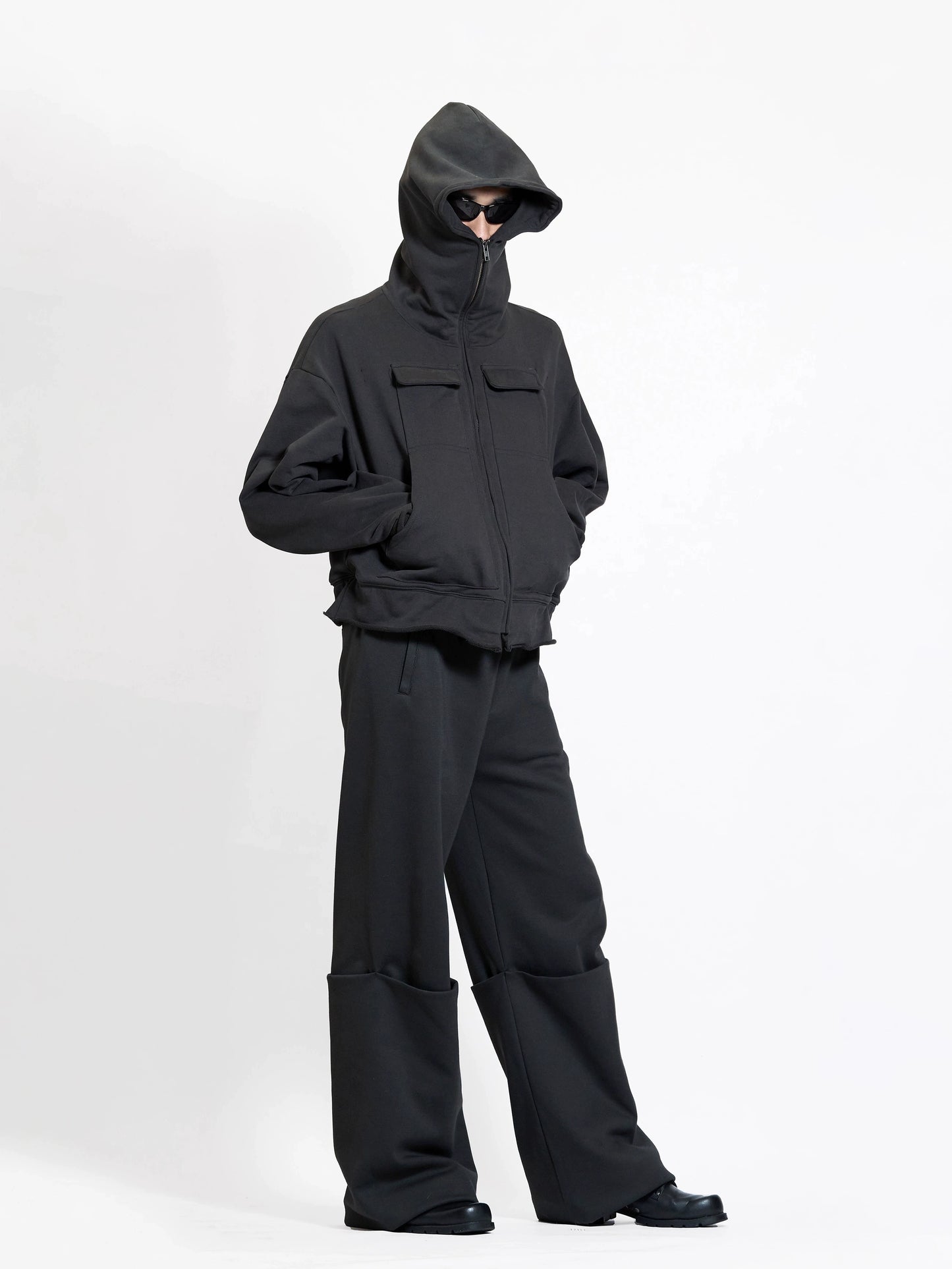 Zipper Hooded Loose Fit Jacket