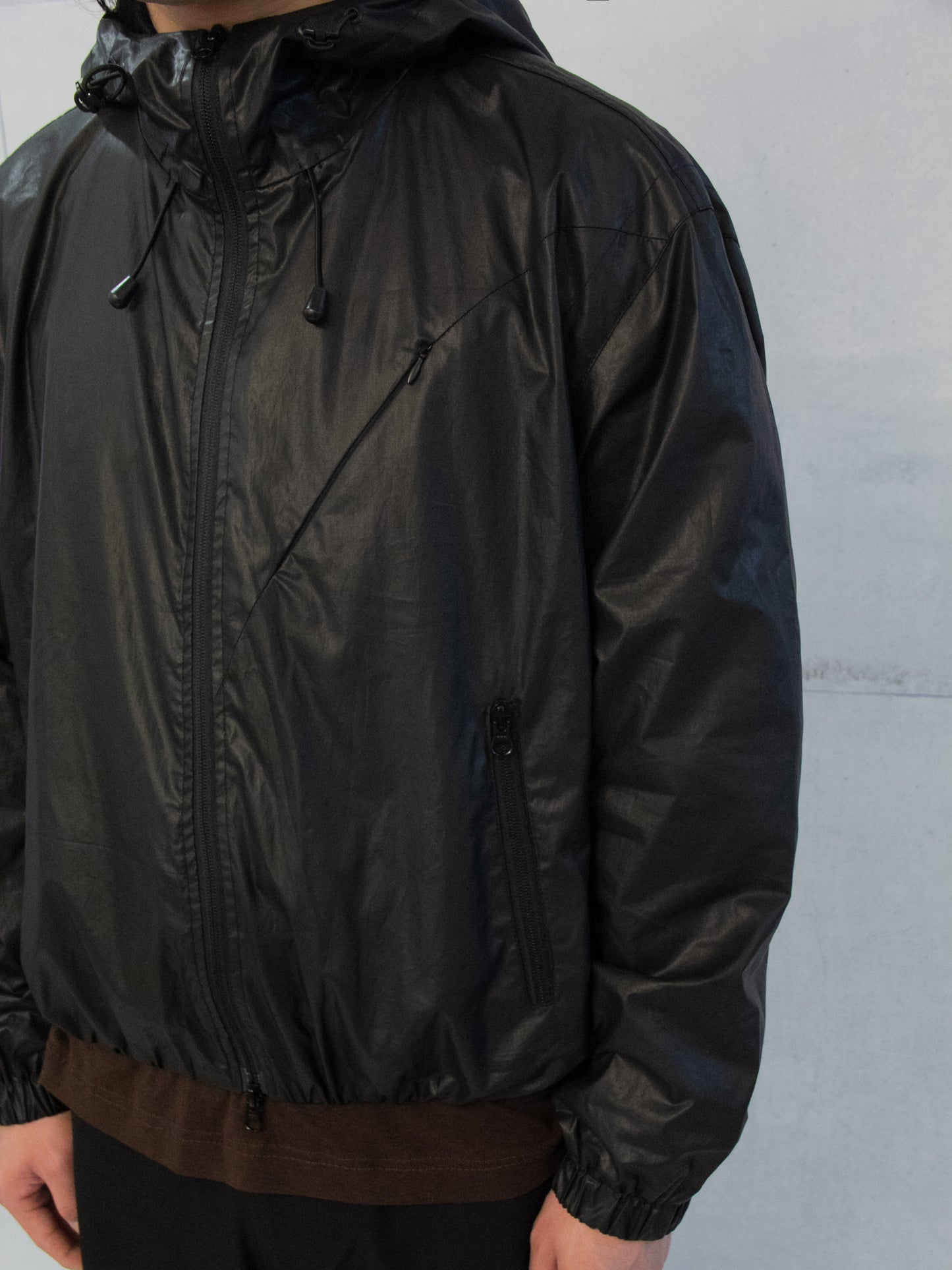 Matte coated zip hooded jacket