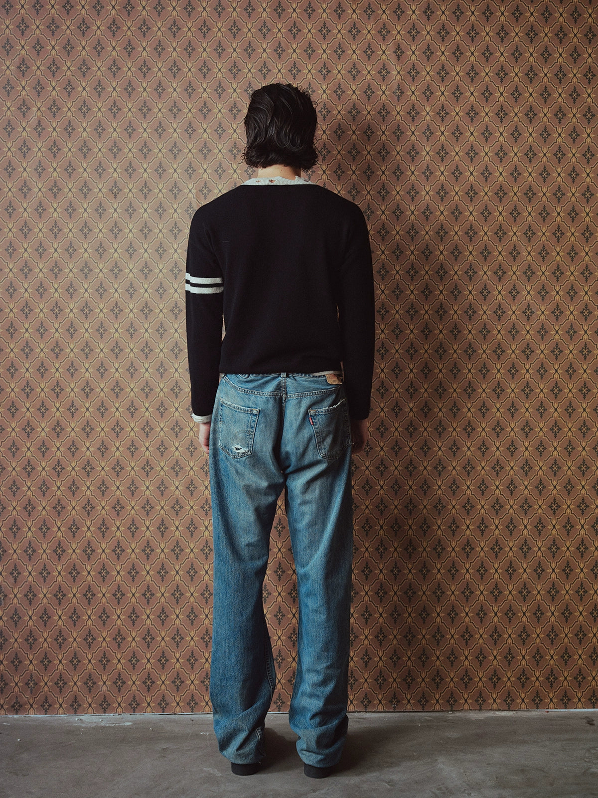 Brass Ancient Coin V-Neck Pure Wool Knit