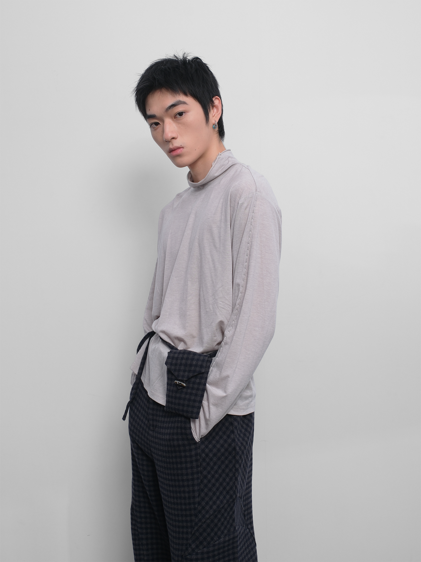 Rolled Up Collar Merino Wool Knit